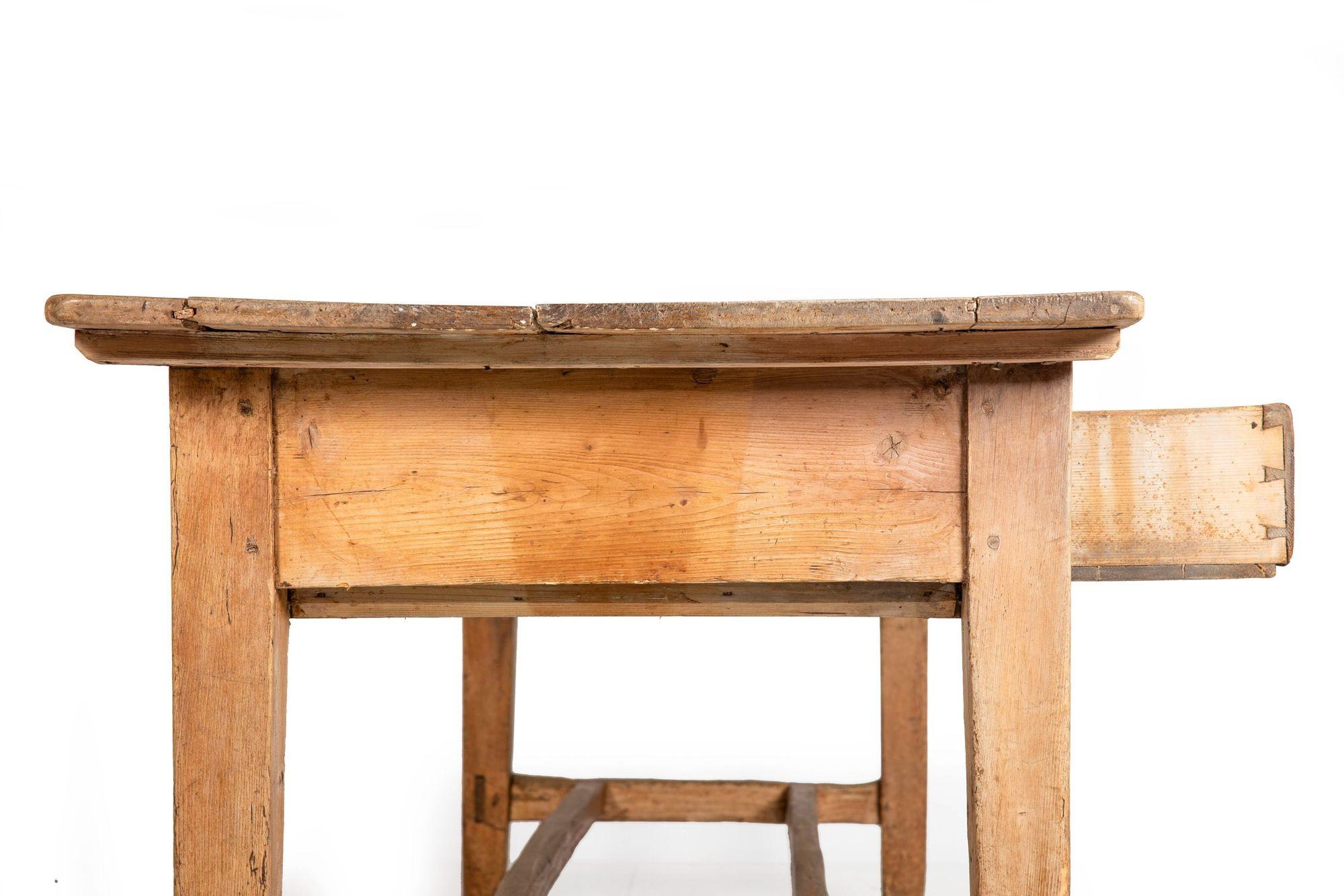 Worn and Patinated English Antique Pine Tavern Table Desk For Sale 5