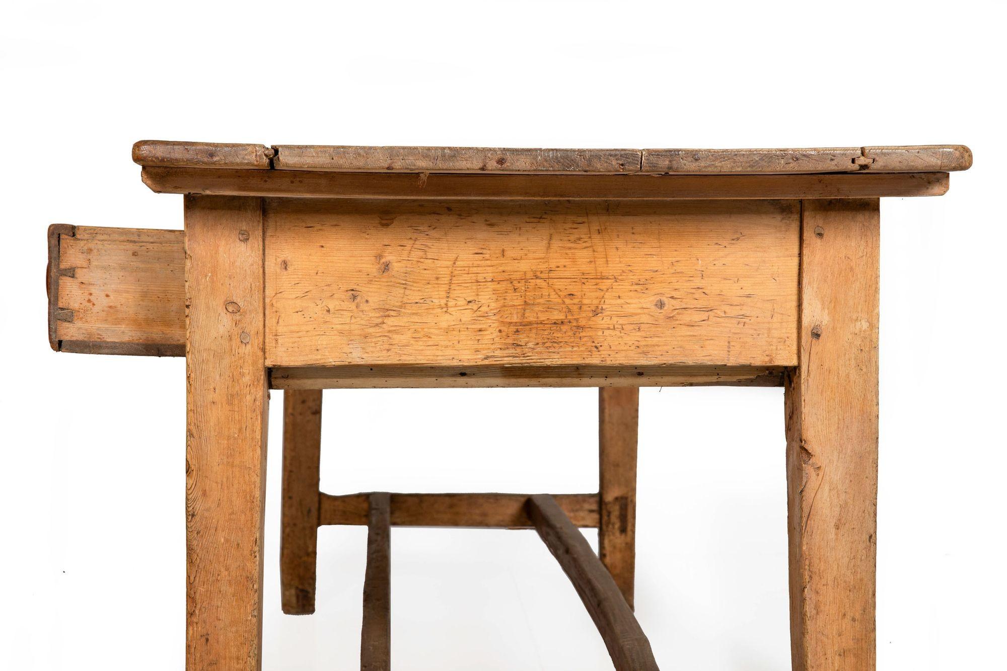 Worn and Patinated English Antique Pine Tavern Table Desk For Sale 6