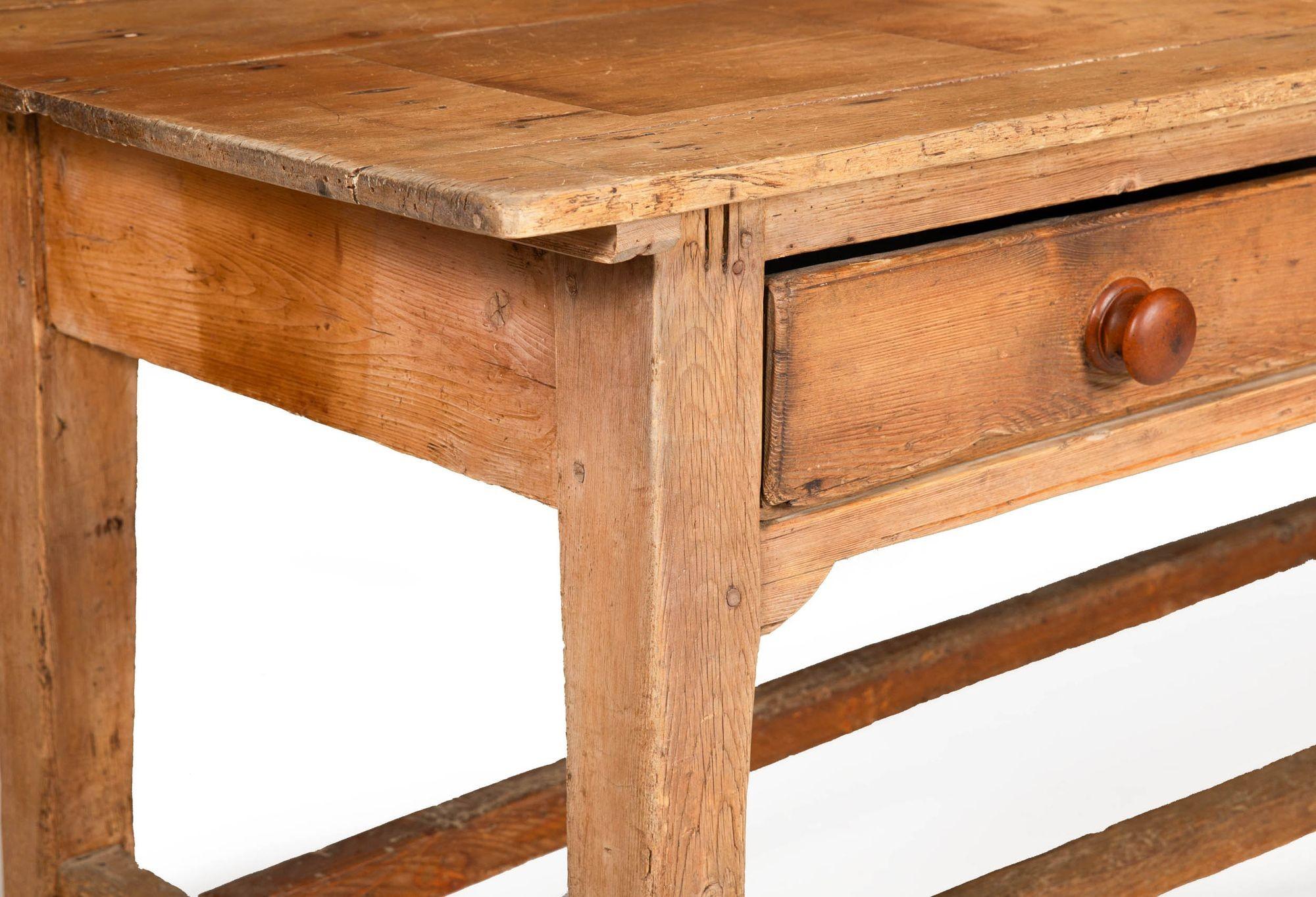 Worn and Patinated English Antique Pine Tavern Table Desk For Sale 8