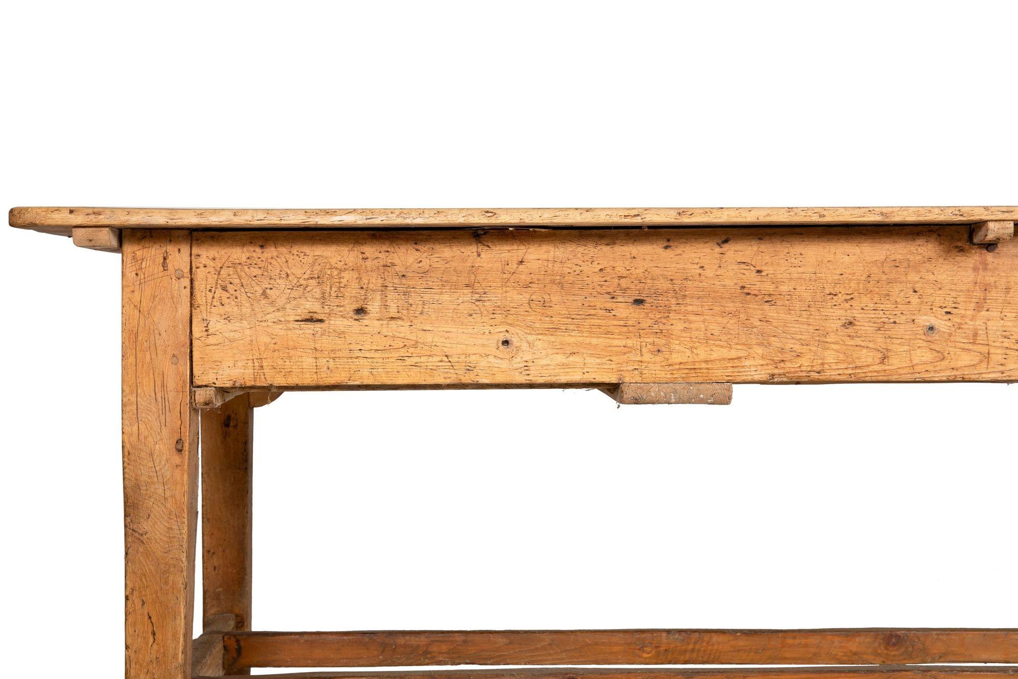 Worn and Patinated English Antique Pine Tavern Table Desk For Sale 10
