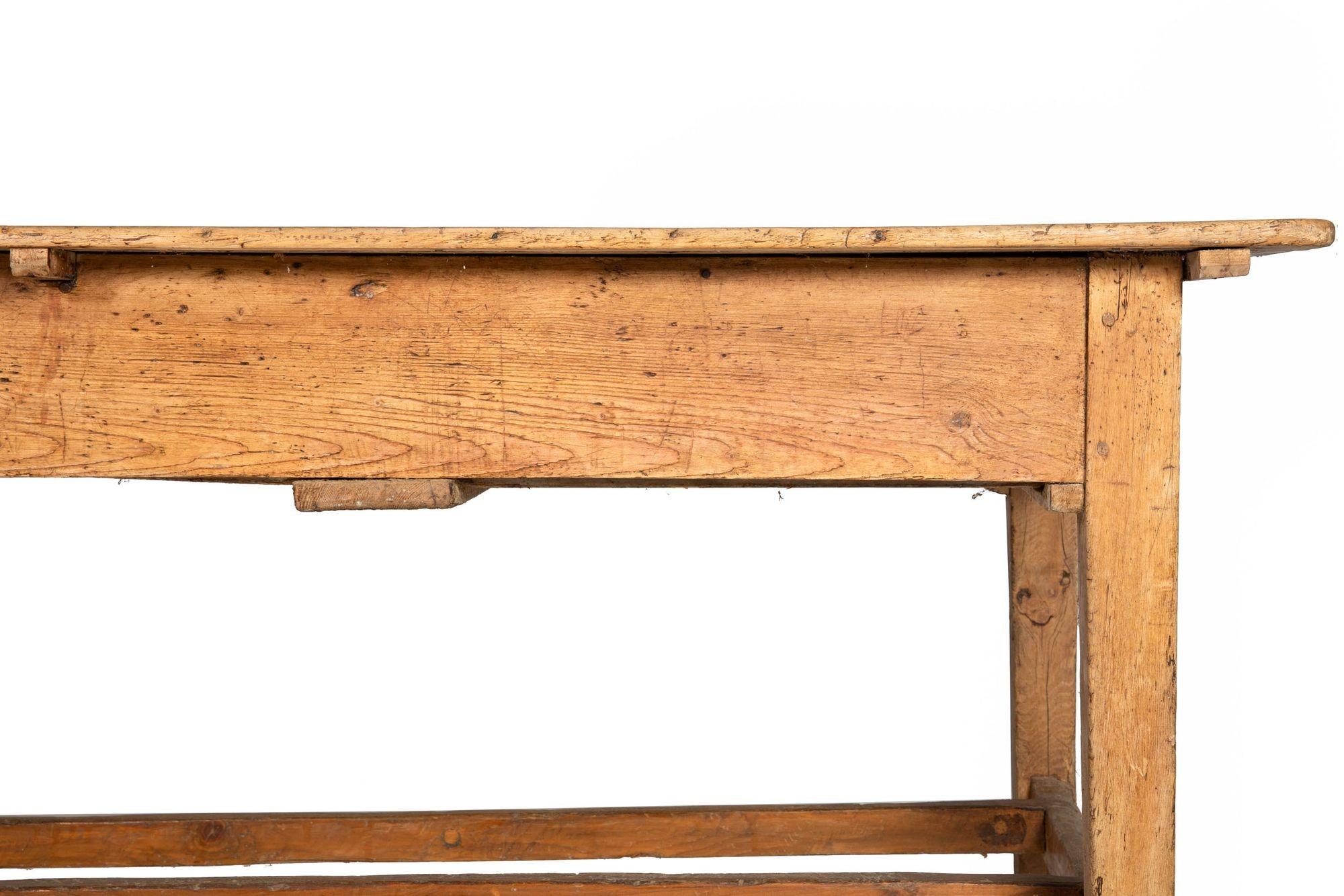 Worn and Patinated English Antique Pine Tavern Table Desk For Sale 11