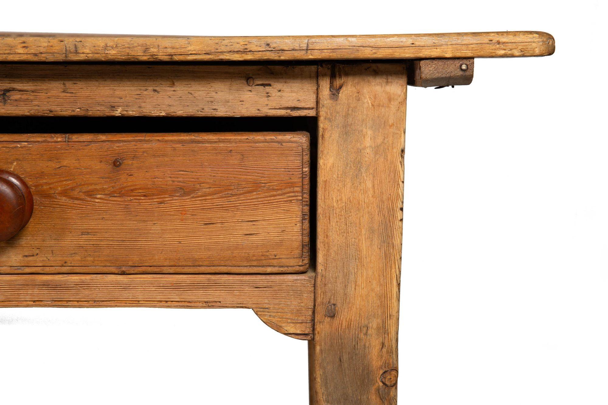 Worn and Patinated English Antique Pine Tavern Table Desk For Sale 13