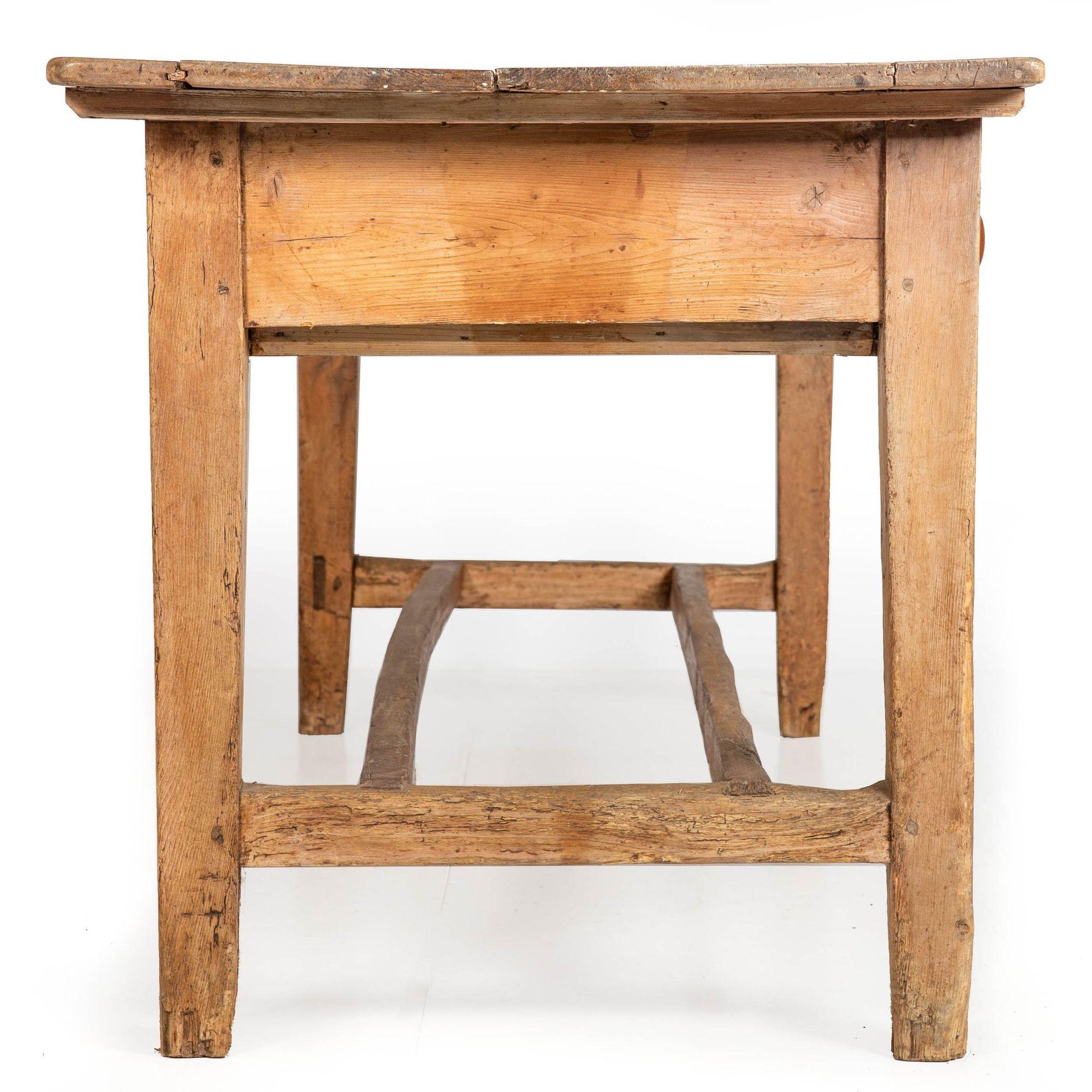 19th Century Worn and Patinated English Antique Pine Tavern Table Desk For Sale