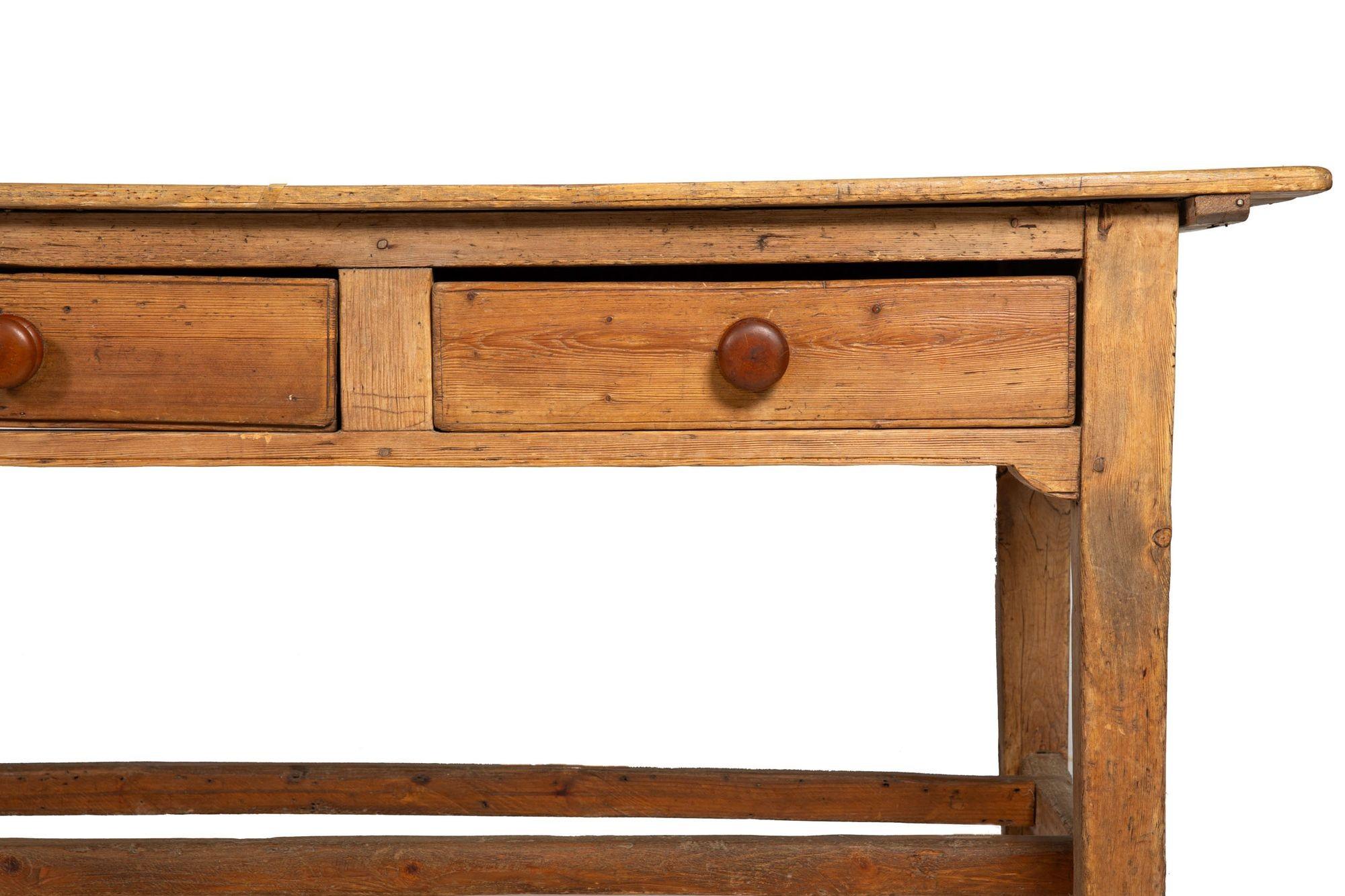 Worn and Patinated English Antique Pine Tavern Table Desk For Sale 2