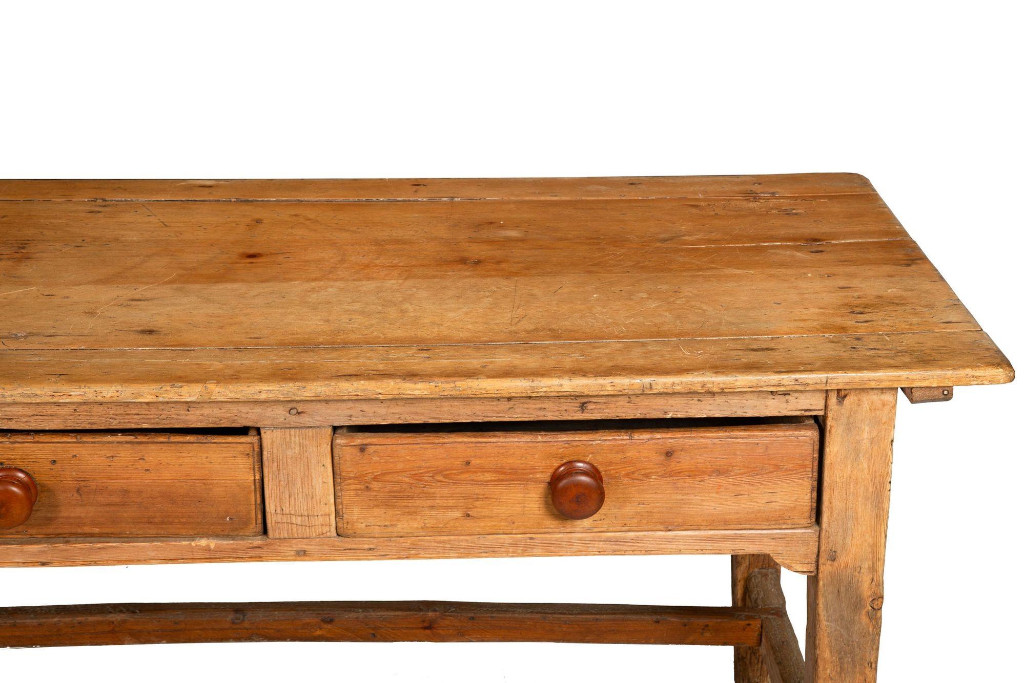 Worn and Patinated English Antique Pine Tavern Table Desk For Sale 4