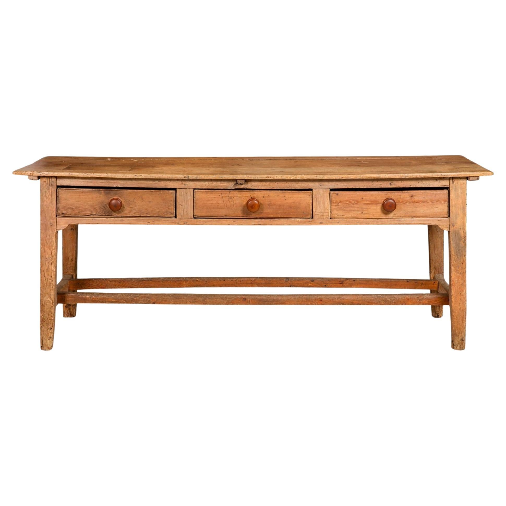 Worn and Patinated English Antique Pine Tavern Table Desk For Sale