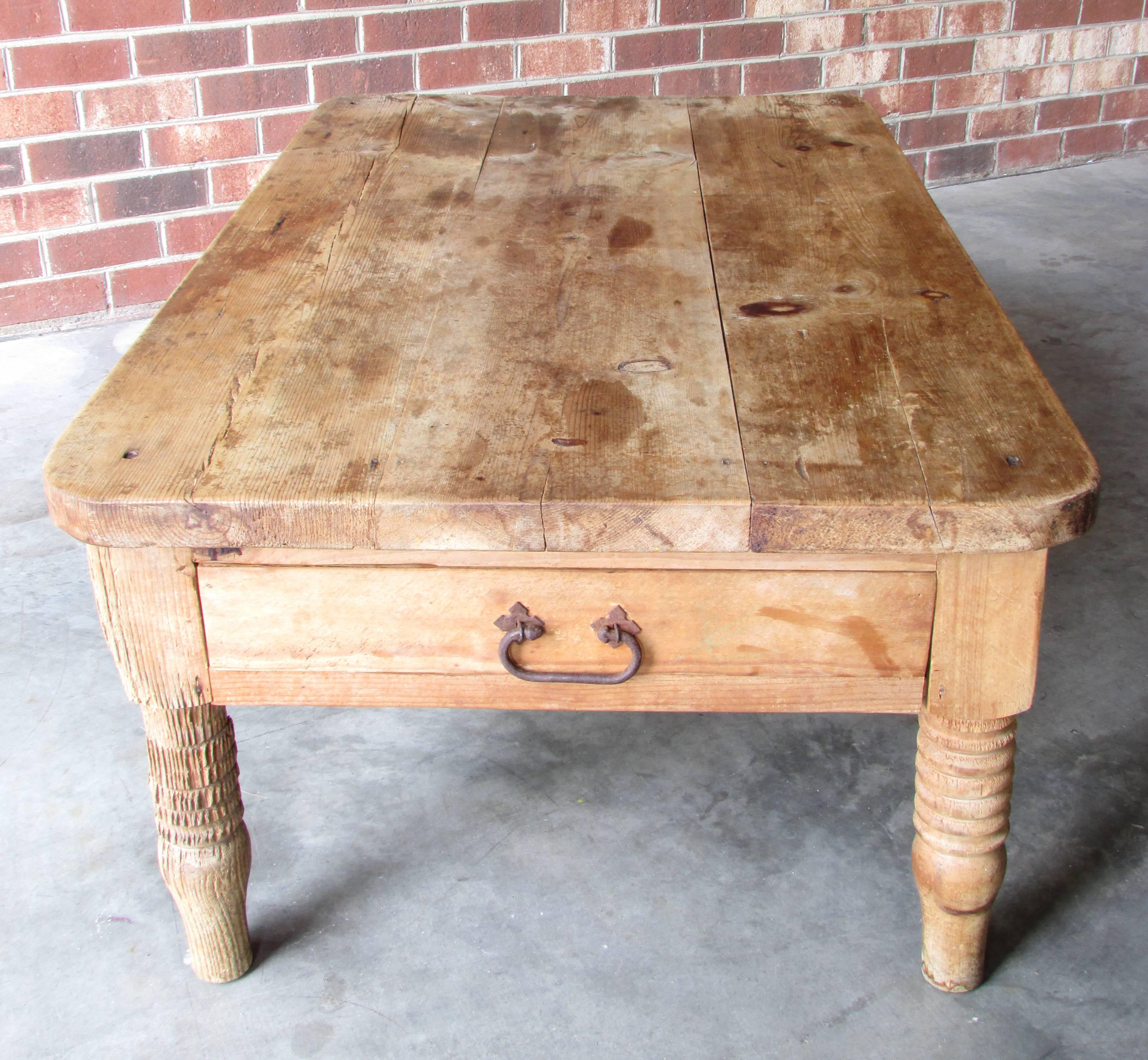 Mexican Worn and Weathered Rustic Pine Coffee Table