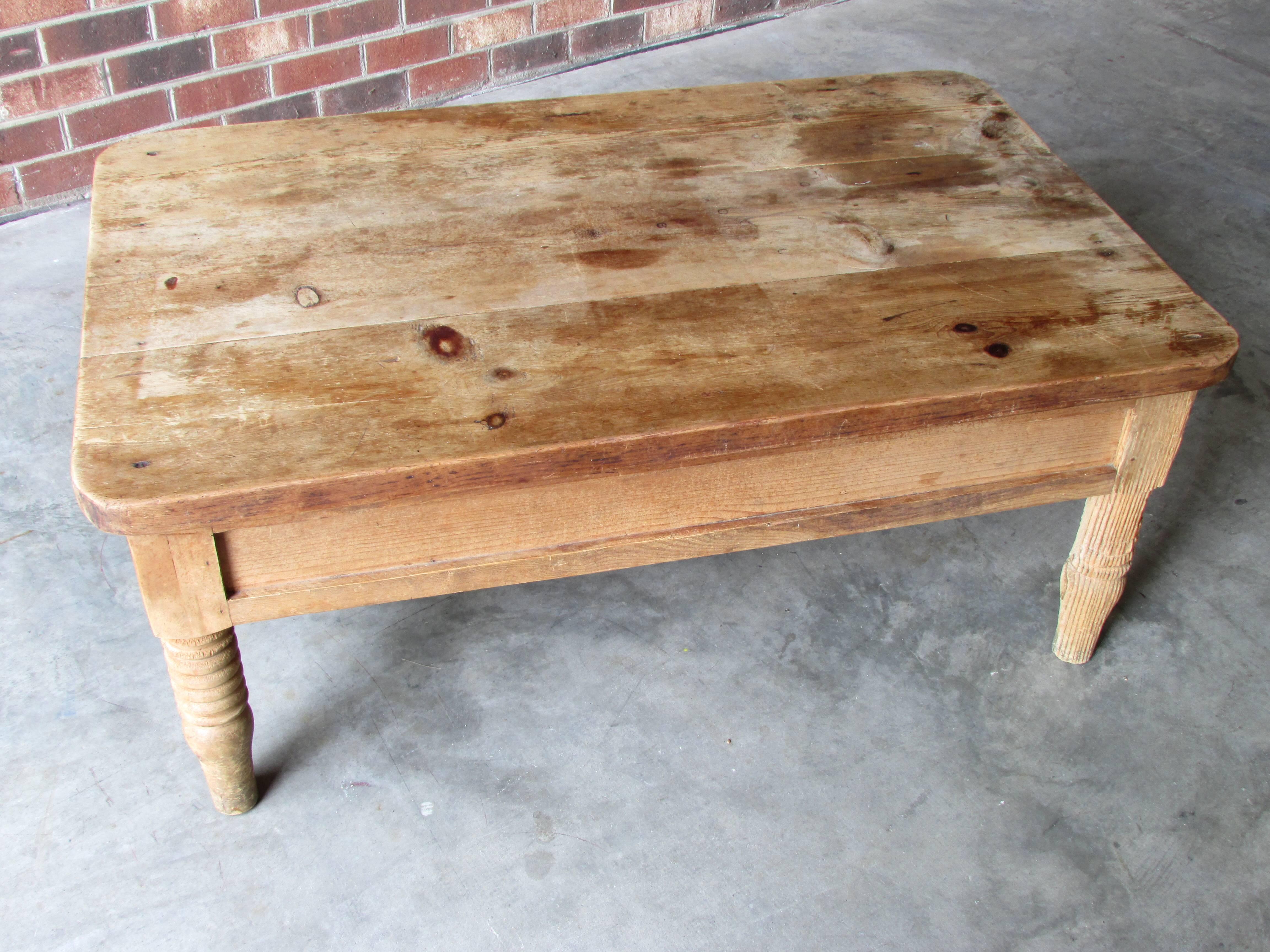 Forged Worn and Weathered Rustic Pine Coffee Table