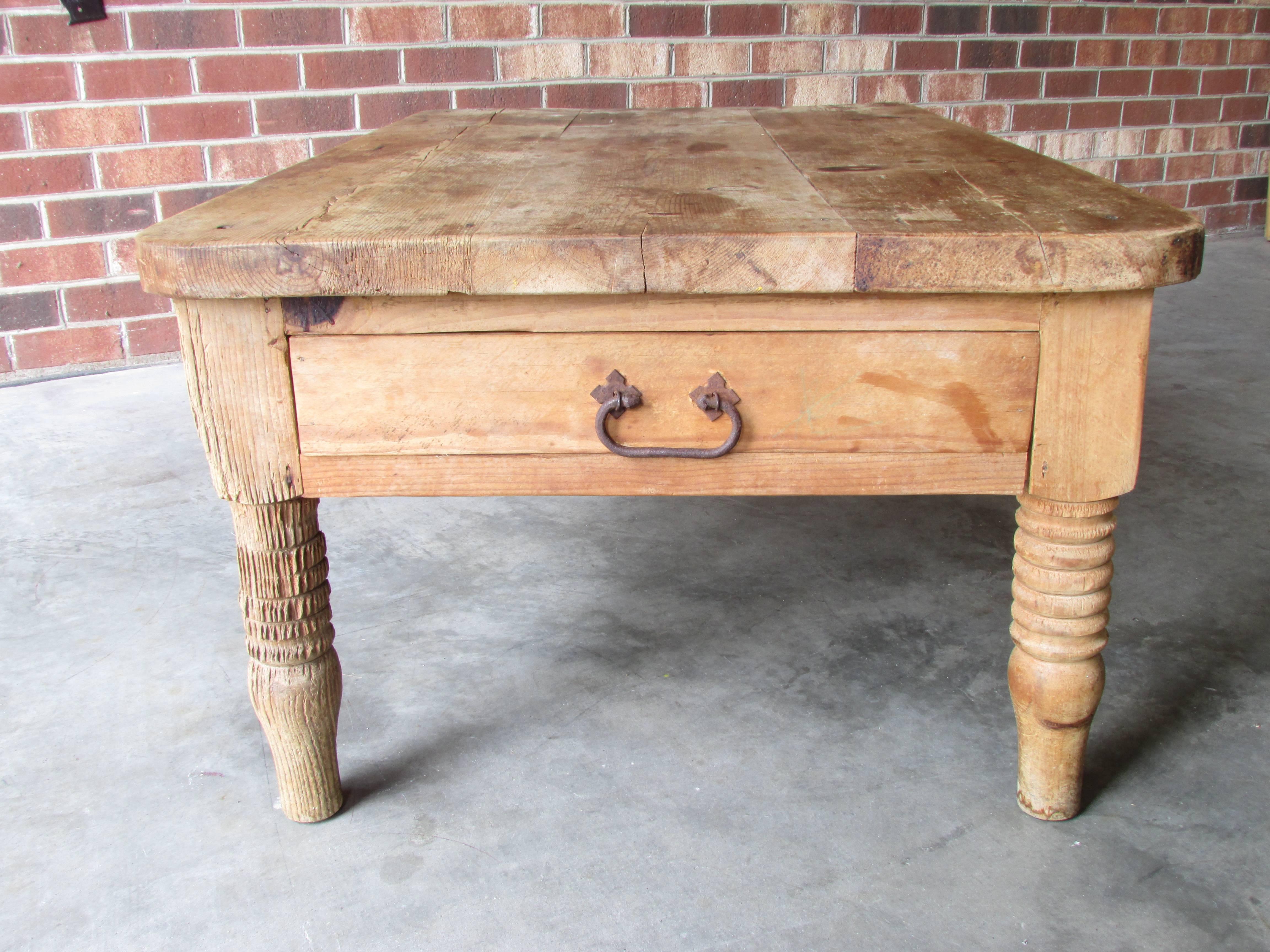 Late 20th Century Worn and Weathered Rustic Pine Coffee Table
