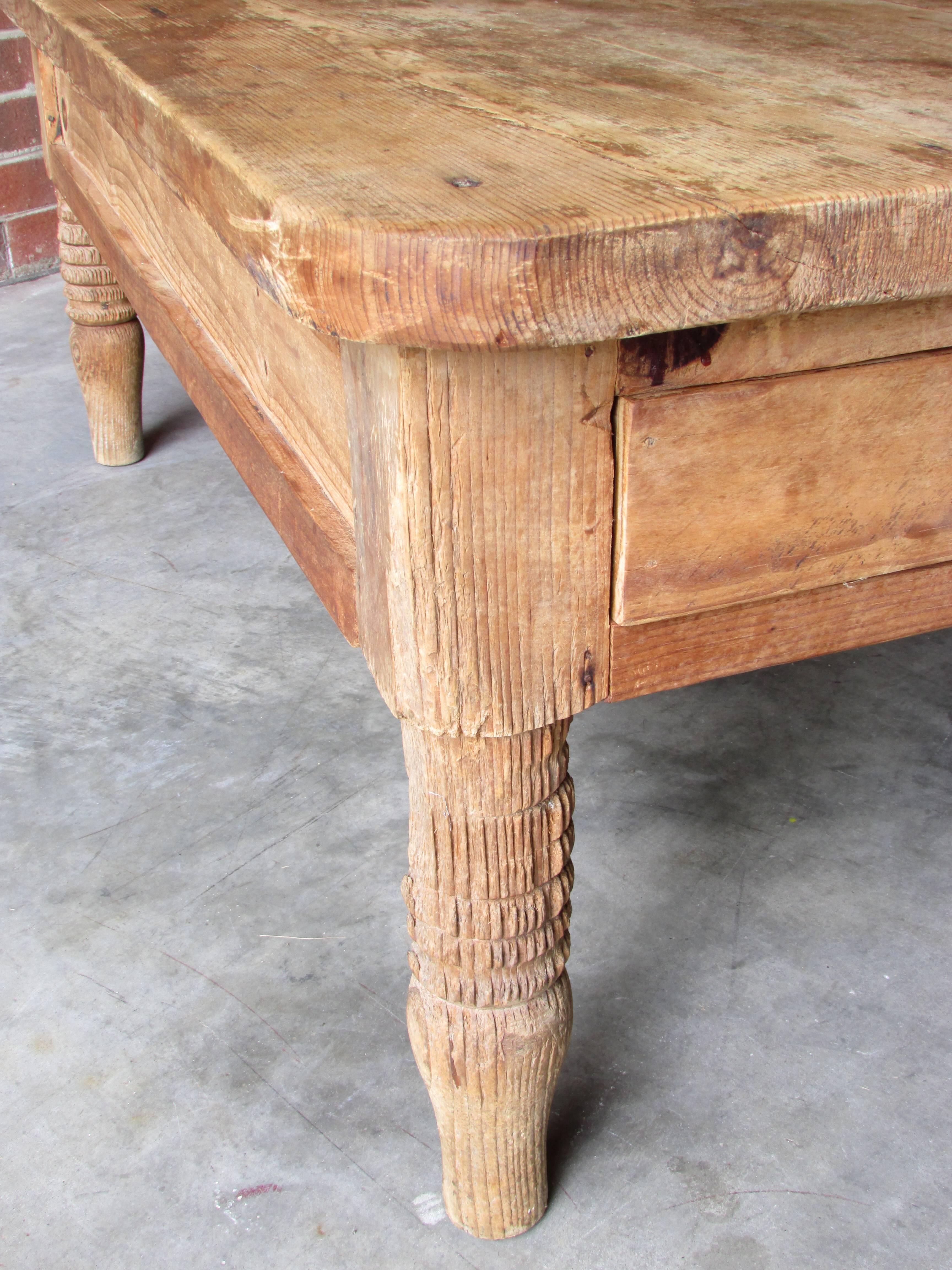 Wood Worn and Weathered Rustic Pine Coffee Table