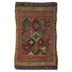Worn Used Caucasian Kazak Rug with Tribal Style