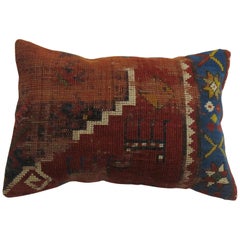 Worn Antique Kazak Rug Pillow