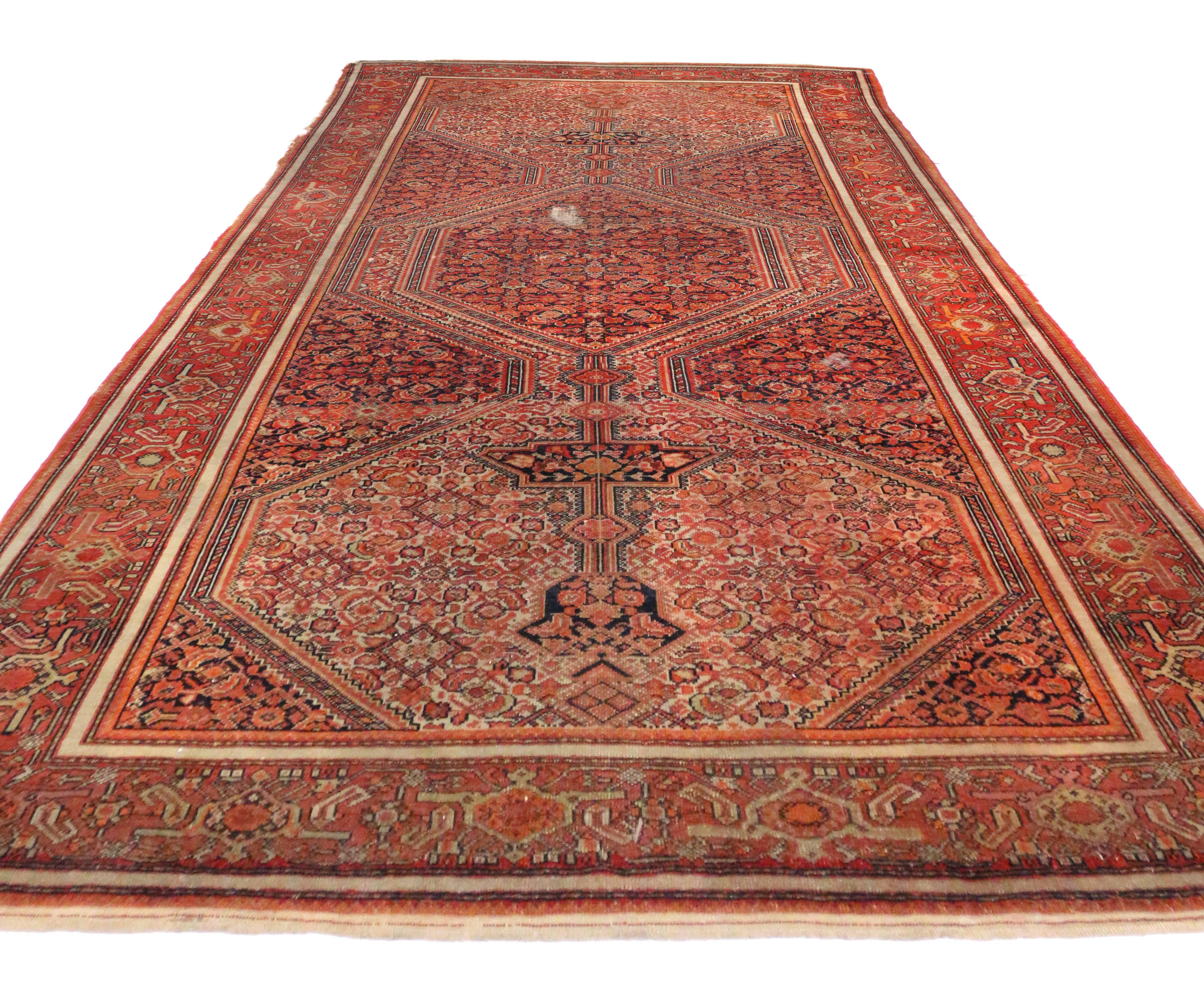 Hand-Knotted Worn Antique Persian Malayer Rug, Weathered Beauty For Sale