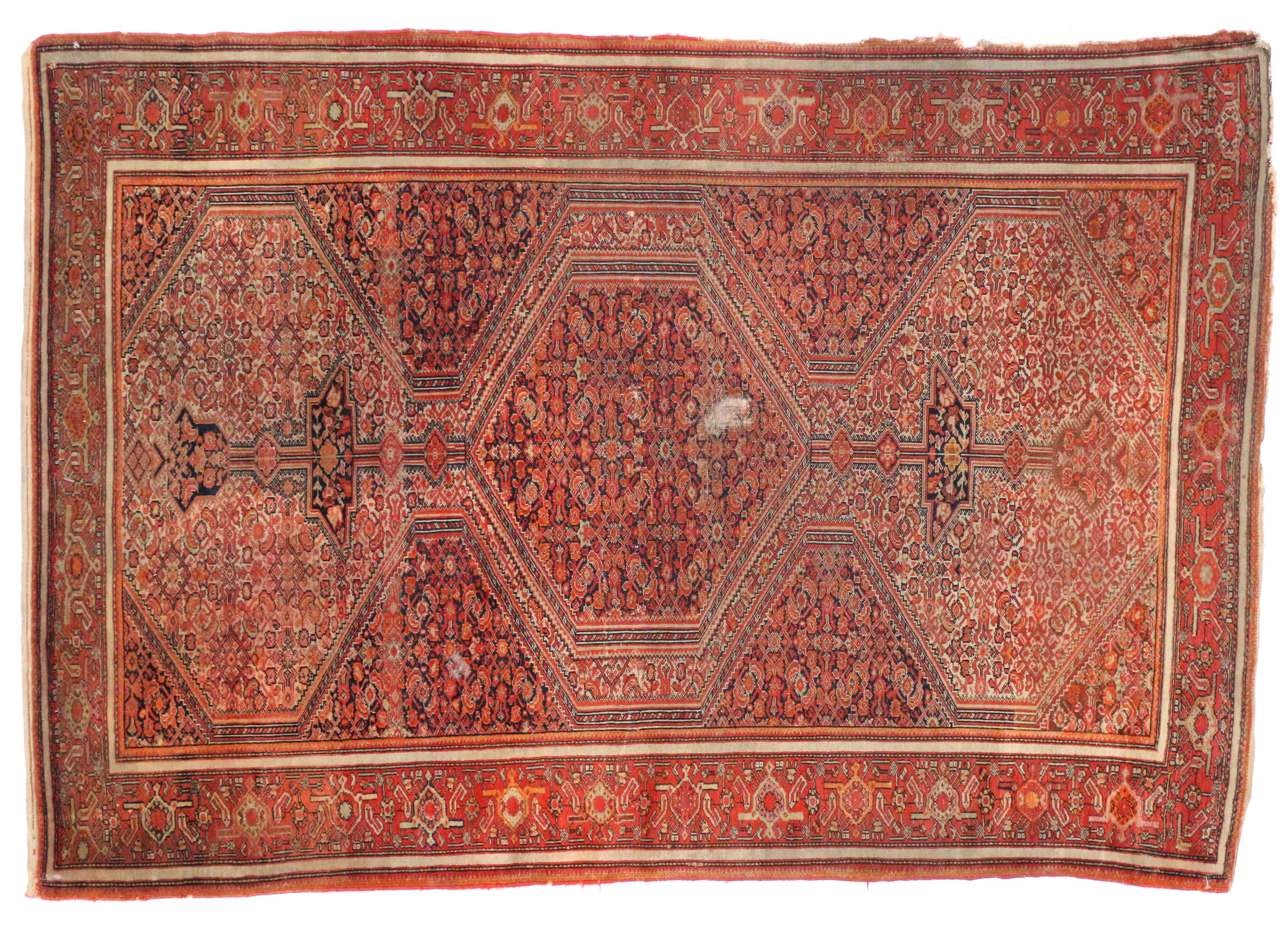 20th Century Worn Antique Persian Malayer Rug, Weathered Beauty For Sale