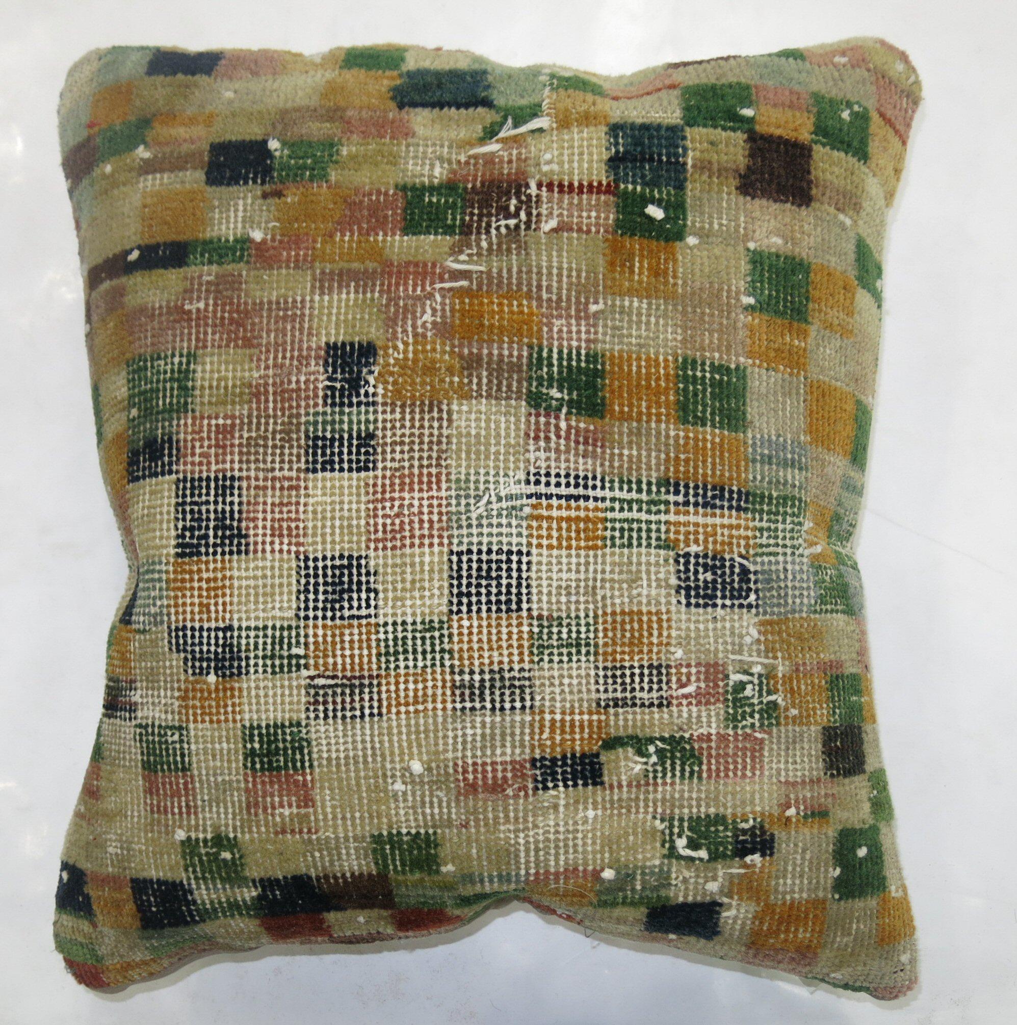 Mid-Century Modern Worn Checkerboard Turkish Deco Pillow