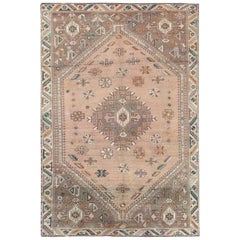 Worn Down Persian Shiraz with Faded Apricot Colors Hand Knotted Rug