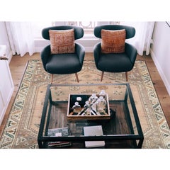 Worn Down Persian Shiraz with Faded Apricot Colors Hand Knotted Rug
