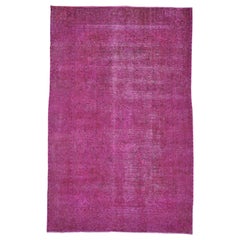 Antique Worn Down Pink Overdyed Persian Tabriz Handmade Oriental Rug