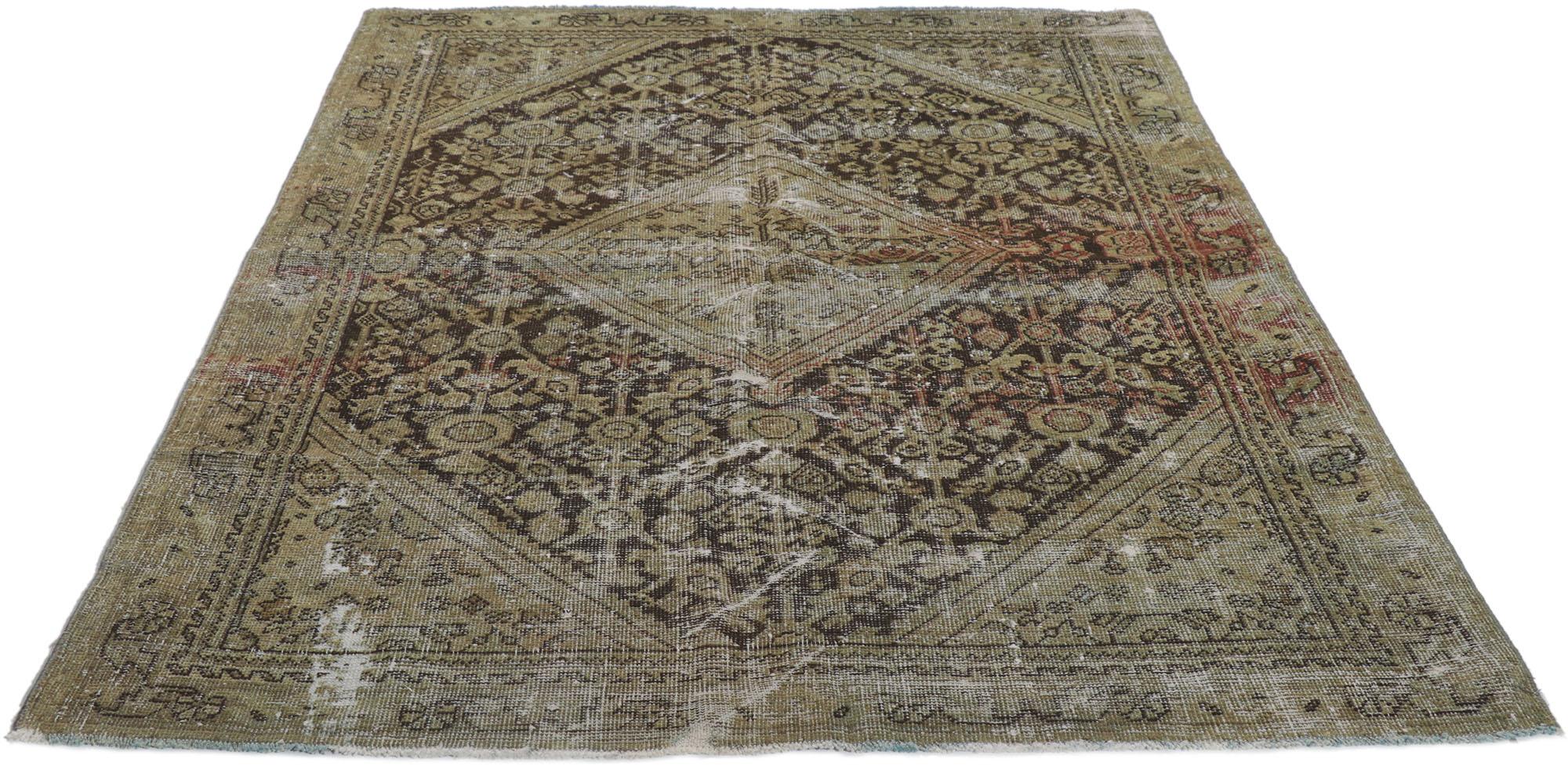 Malayer Worn-In Distressed Antique Persian Mahal Rug For Sale