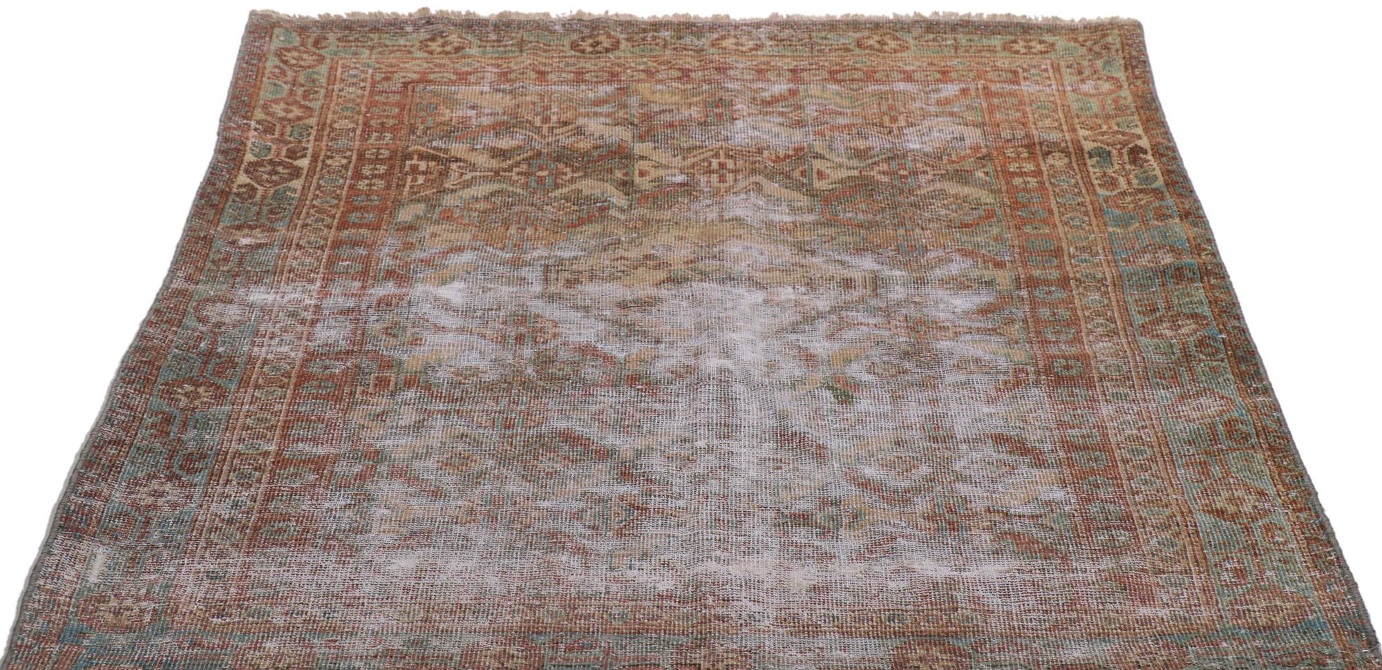 Hand-Knotted Worn-In Distressed Antique Persian Mahal Rug For Sale