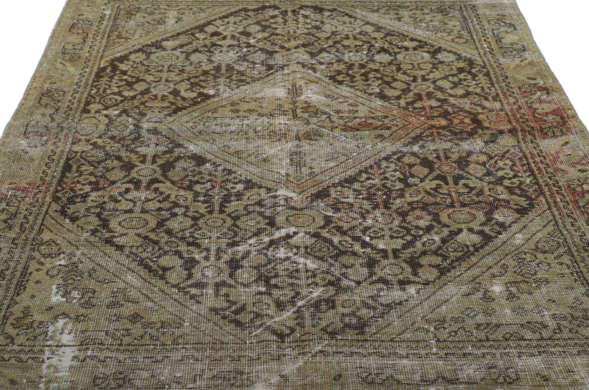 Hand-Knotted Worn-In Distressed Antique Persian Mahal Rug For Sale