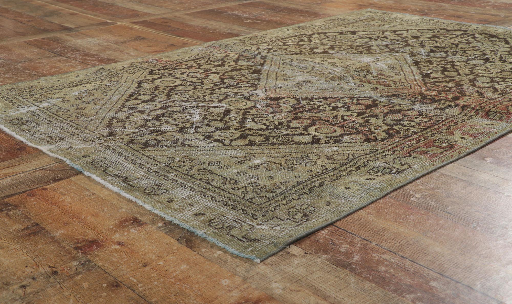 20th Century Worn-In Distressed Antique Persian Mahal Rug For Sale