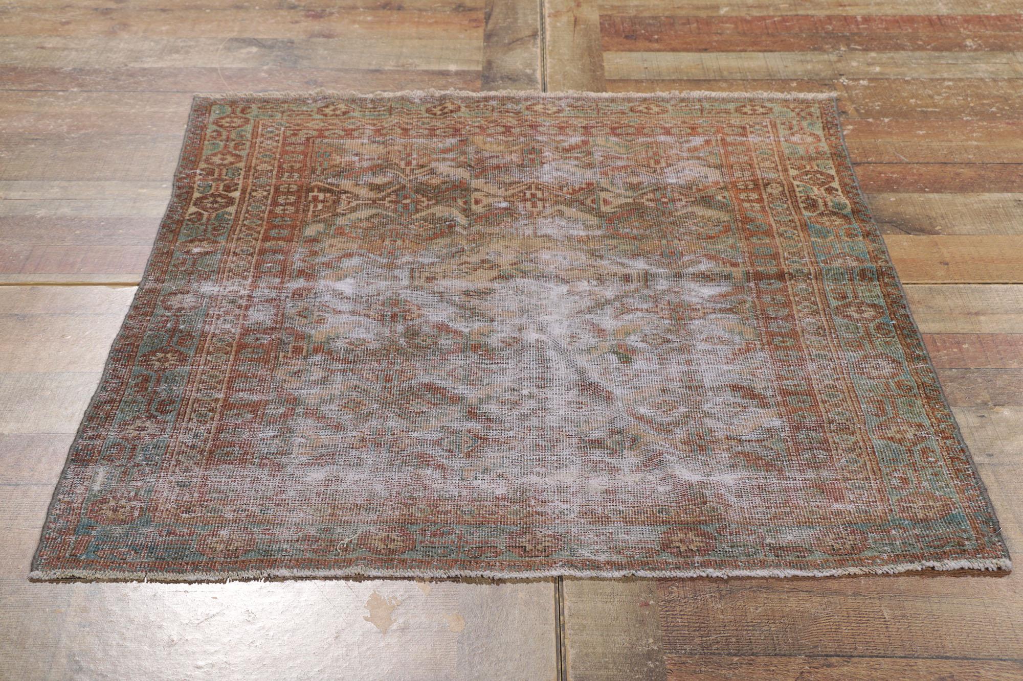 Wool Worn-In Distressed Antique Persian Mahal Rug For Sale