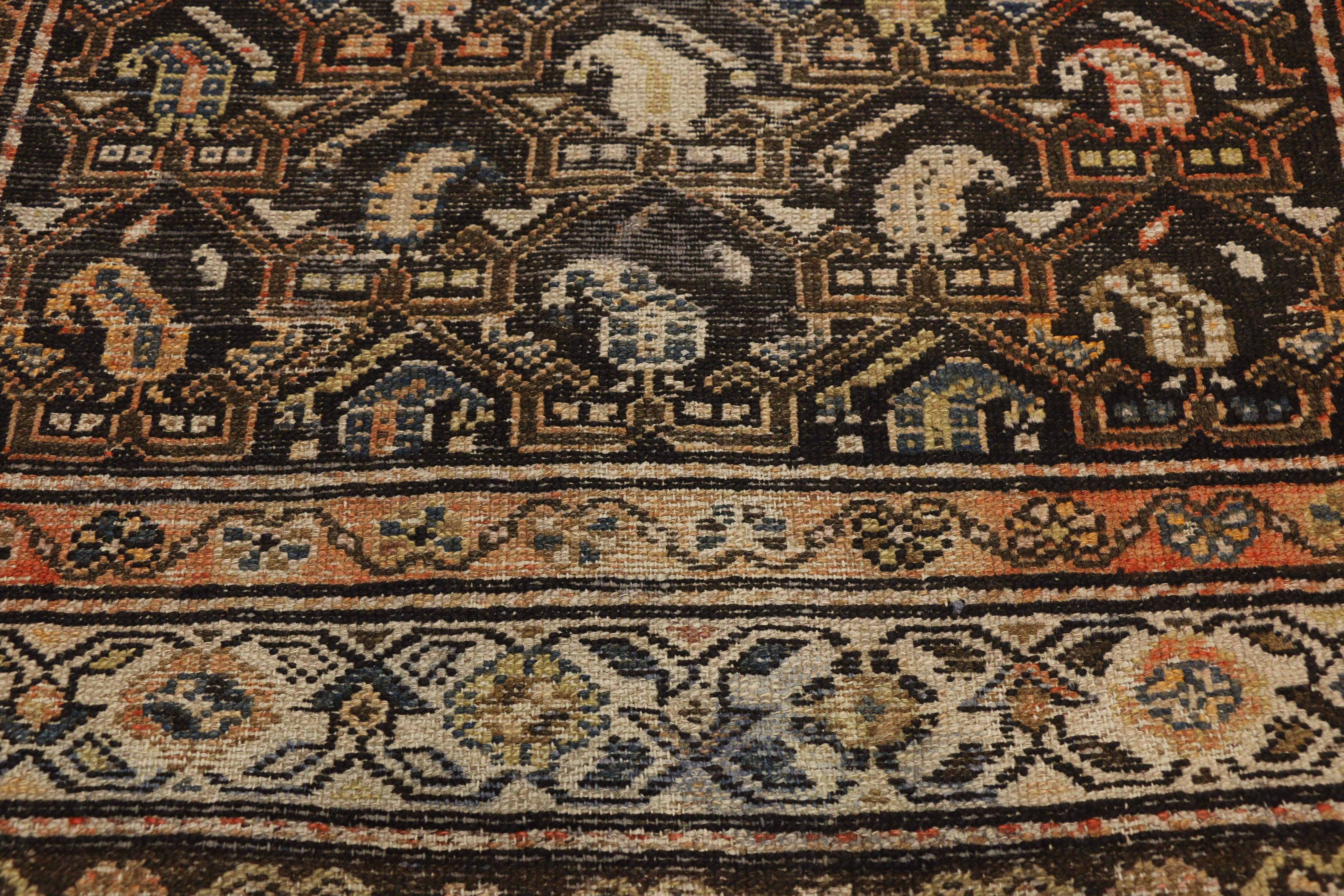 Worn-In Distressed Antique Persian Malayer Rug with Adirondack Lodge Style In Distressed Condition For Sale In Dallas, TX