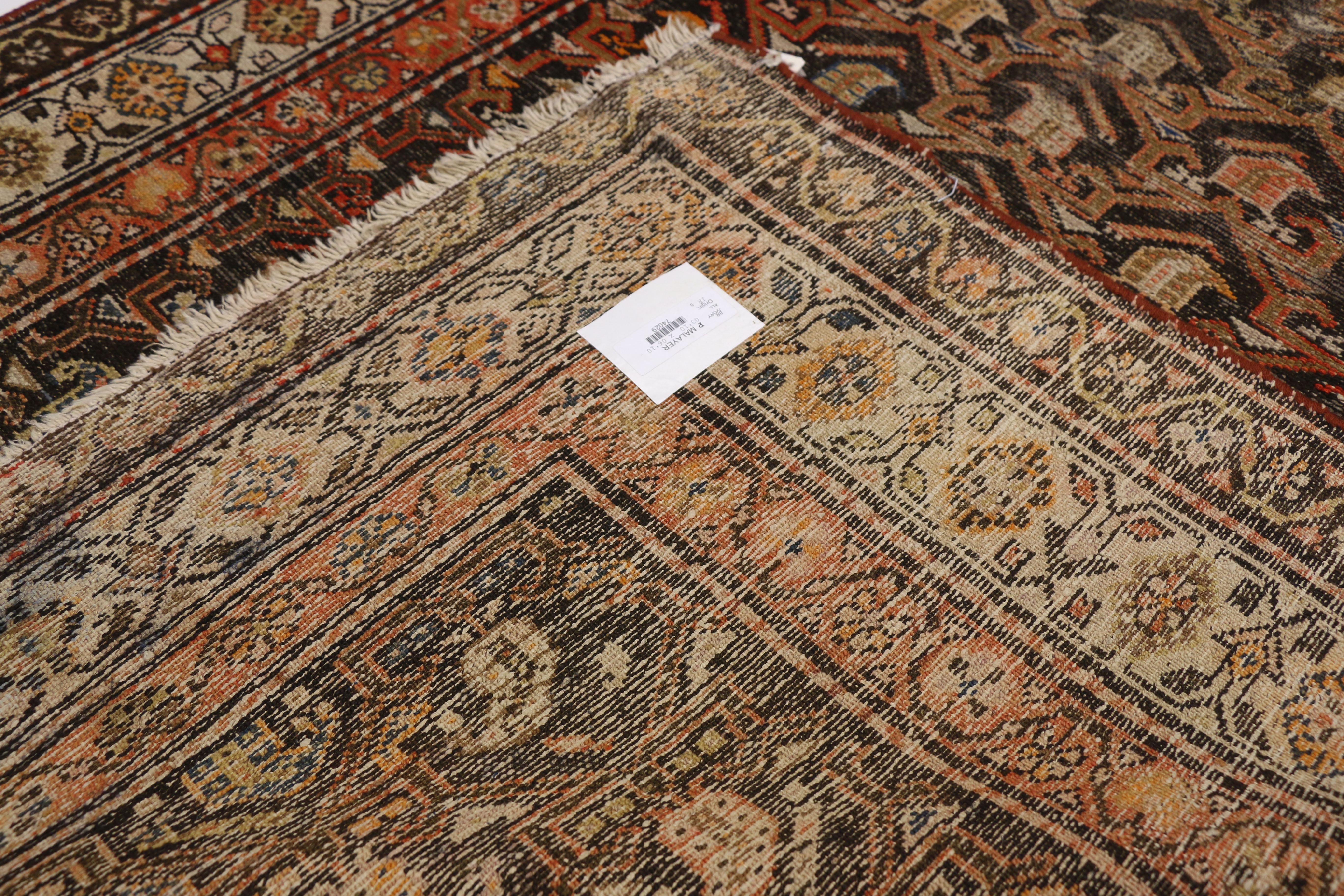 20th Century Worn-In Distressed Antique Persian Malayer Rug with Adirondack Lodge Style For Sale