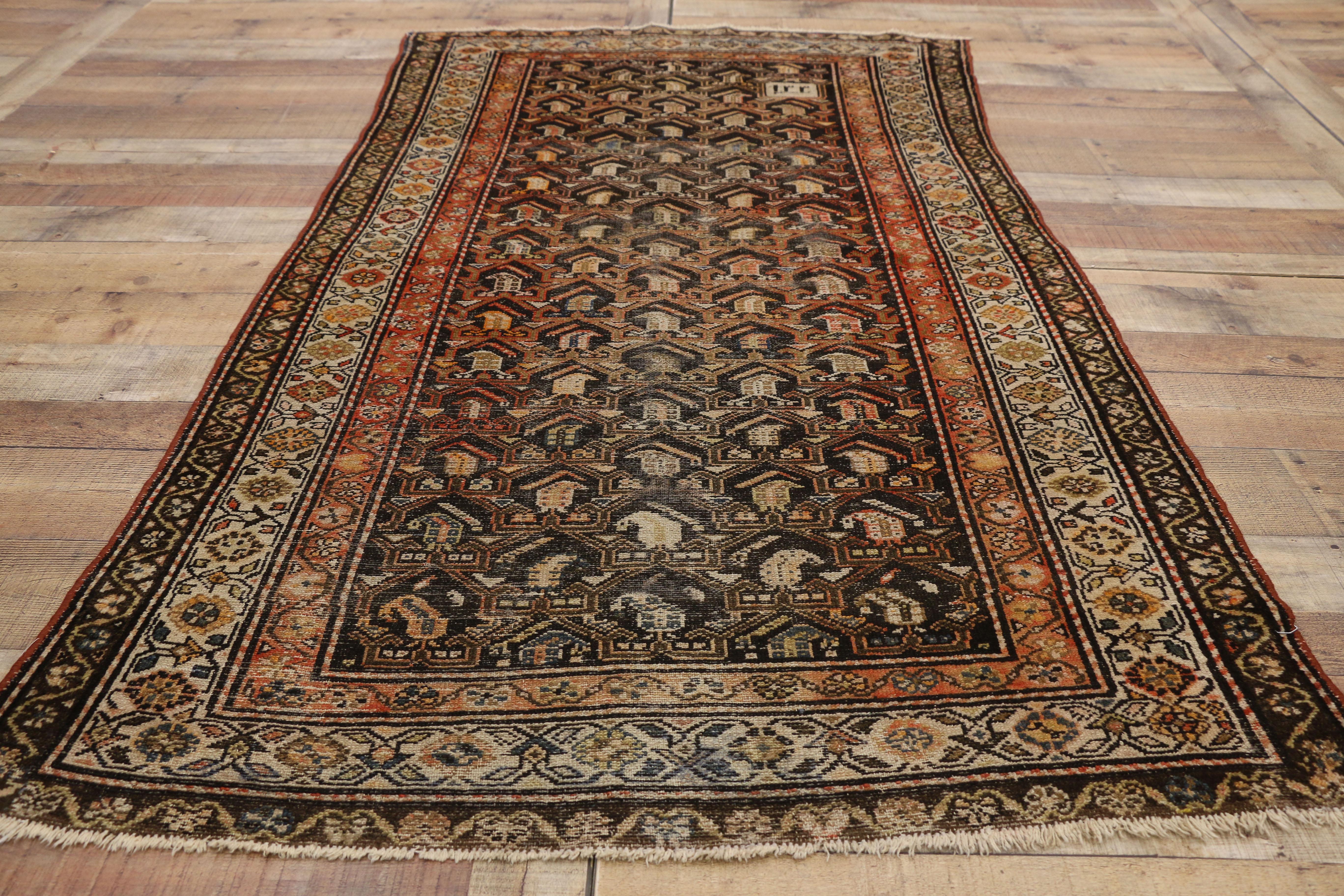 Worn-In Distressed Antique Persian Malayer Rug with Adirondack Lodge Style For Sale 1