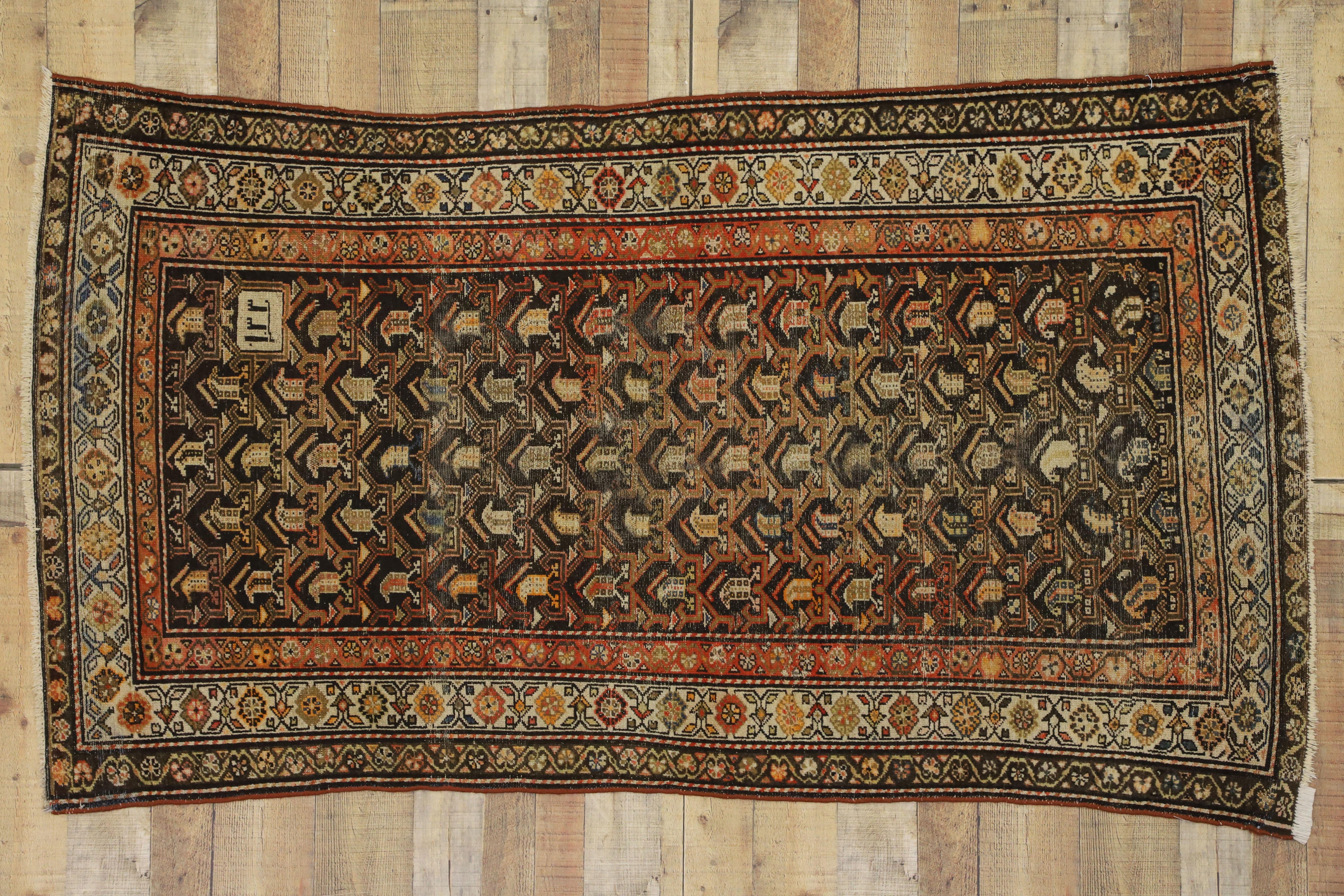 Worn-In Distressed Antique Persian Malayer Rug with Adirondack Lodge Style For Sale 2