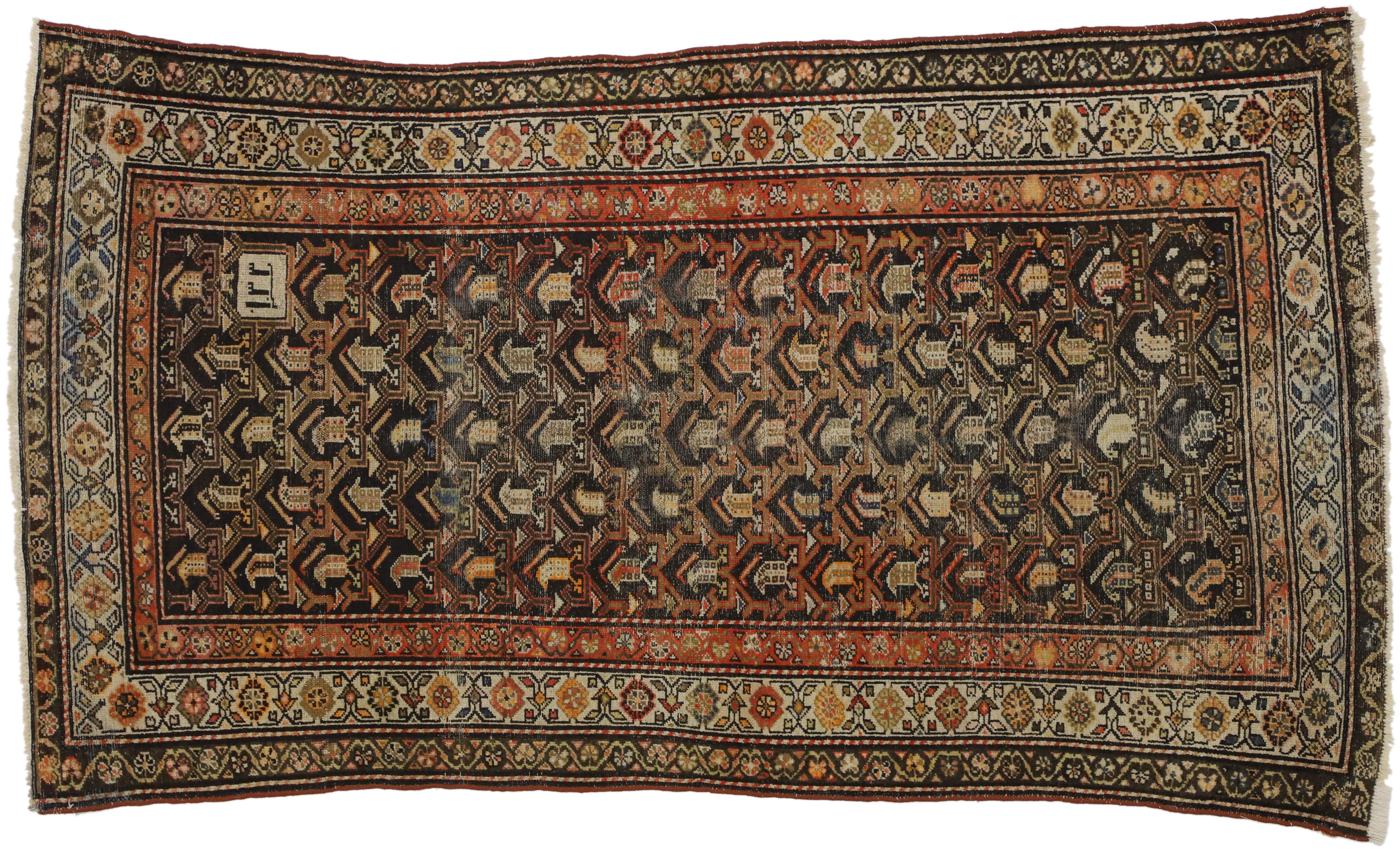 Worn-In Distressed Antique Persian Malayer Rug with Adirondack Lodge Style For Sale 3