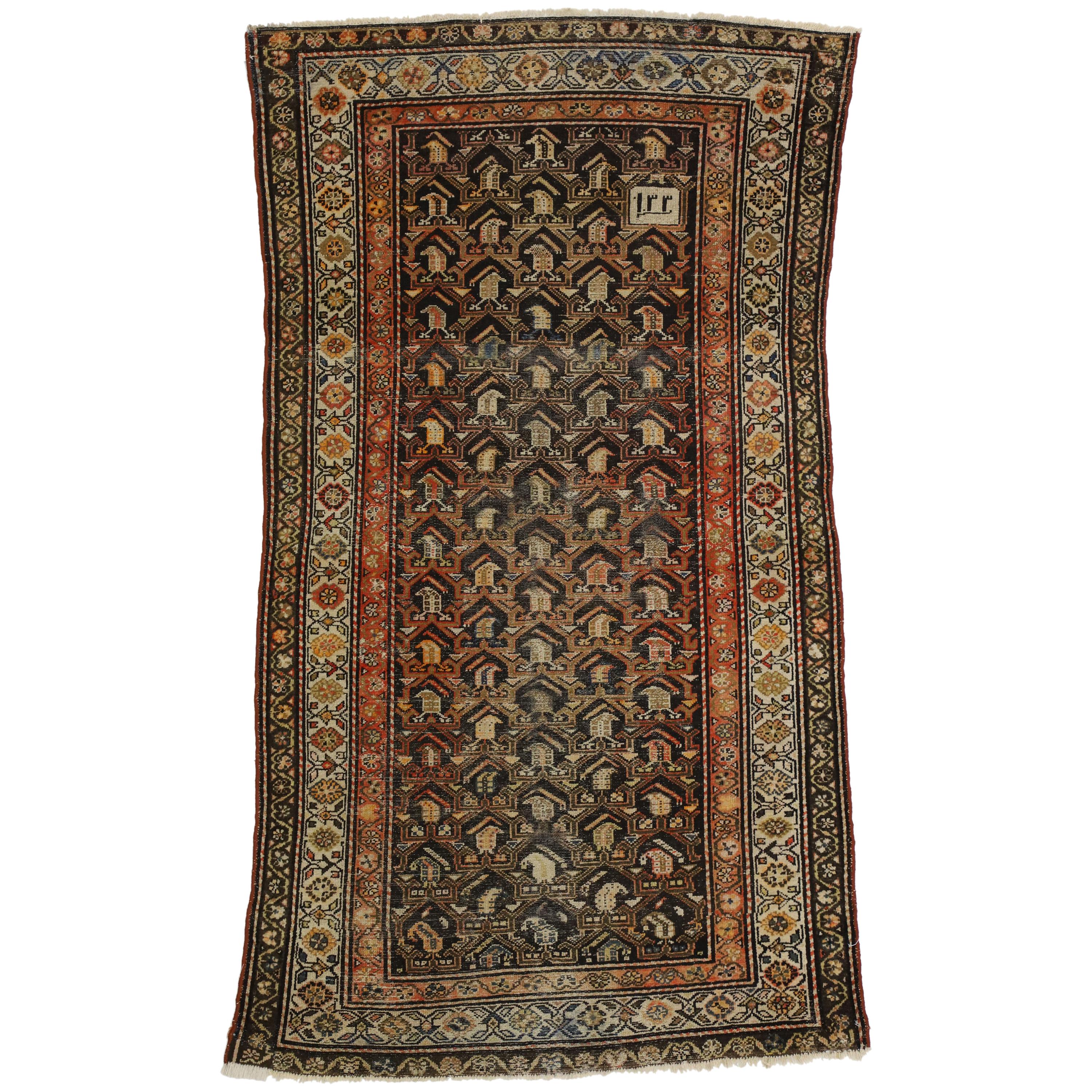 Worn-In Distressed Antique Persian Malayer Rug with Adirondack Lodge Style