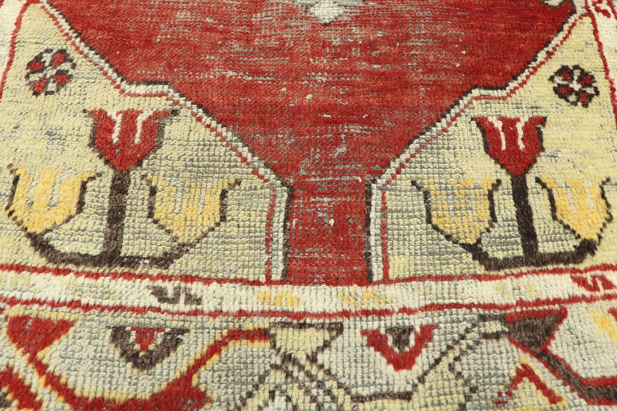 Worn-In Distressed Vintage Turkish Oushak Runner with Rustic Lodge Style In Distressed Condition For Sale In Dallas, TX