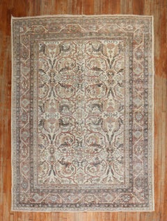 Worn Ivory Antique Persian Mahal Rug