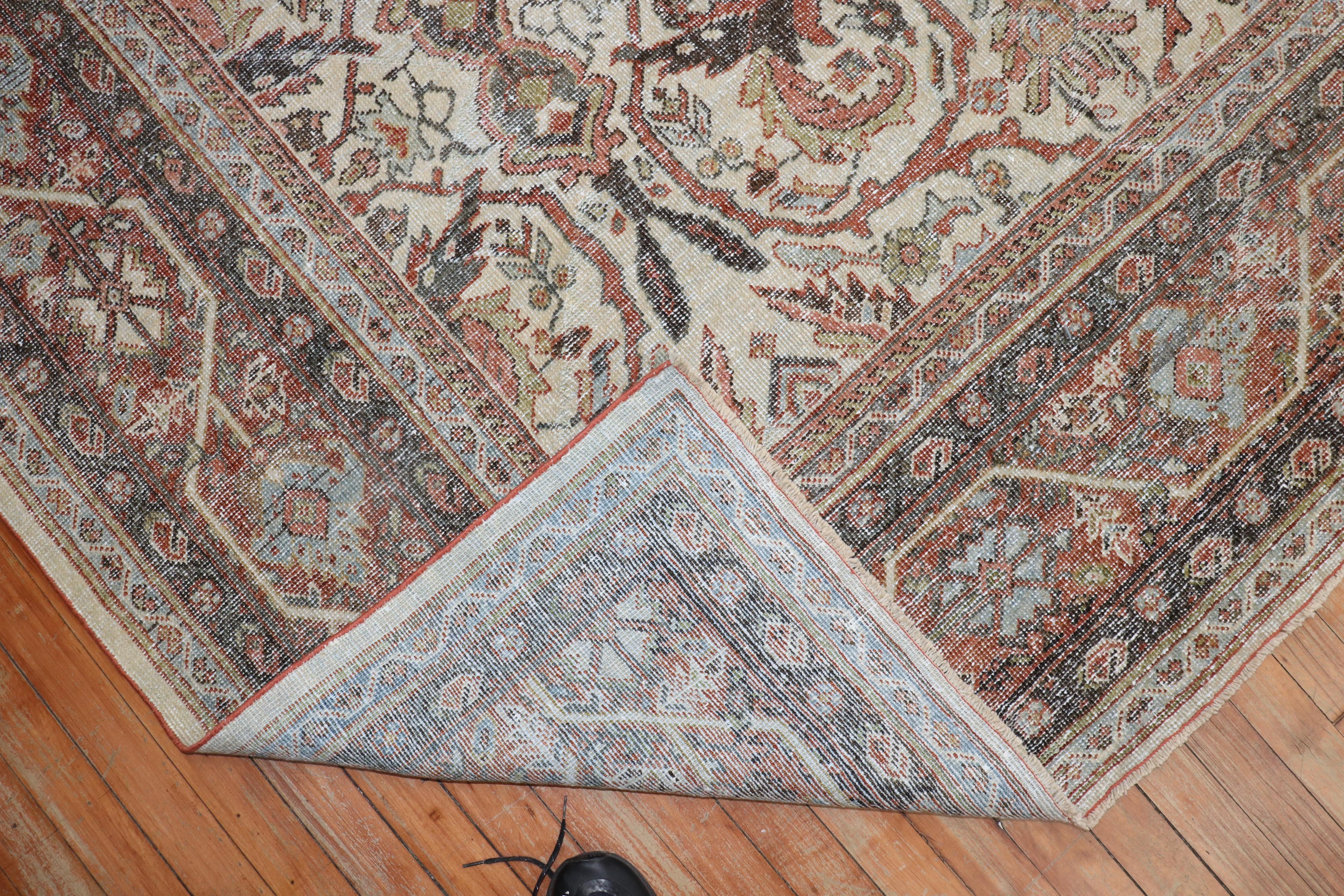 Worn Ivory Antique Persian Mahal Rug For Sale 1