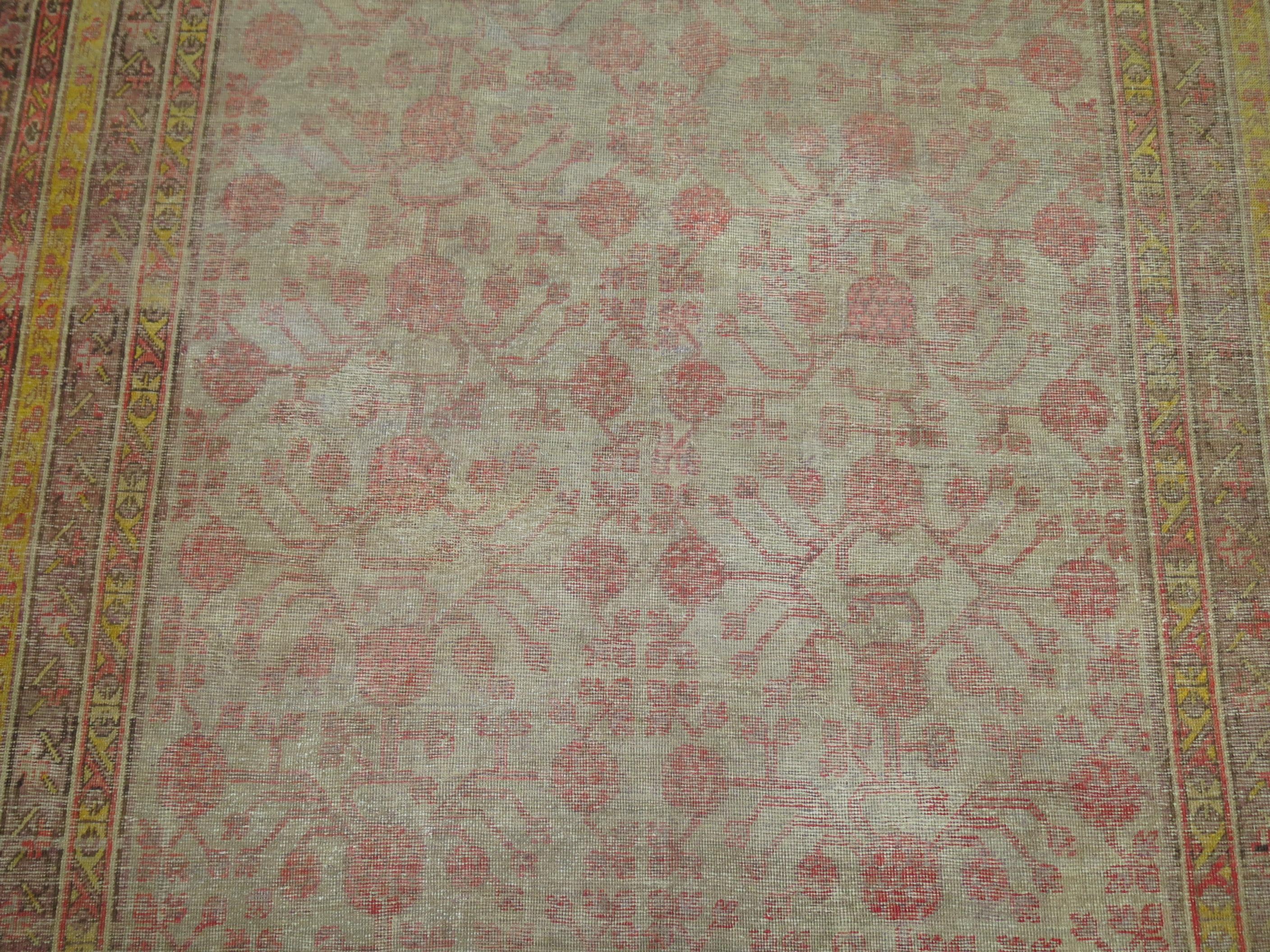 Chinese Chippendale Worn Khotan Antique Gallery Rug For Sale