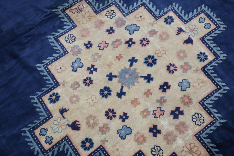 Worn Large Blue Antique Chinese Rug For Sale at 1stDibs
