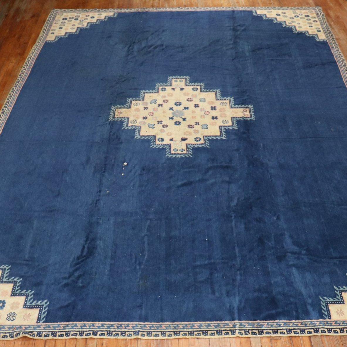 20th Century Zabihi Collection Oversize Blue Antique Chinese Rug For Sale