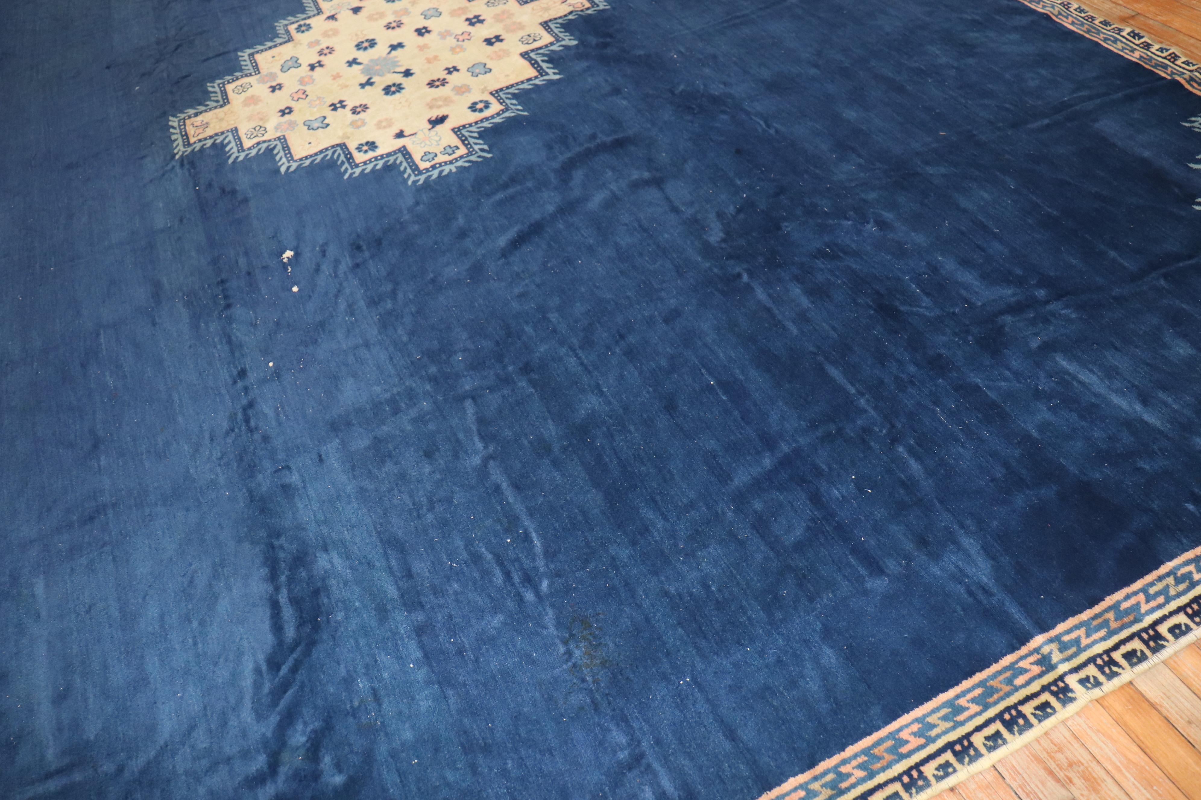 Wool Zabihi Collection Oversize Blue Antique Chinese Rug For Sale