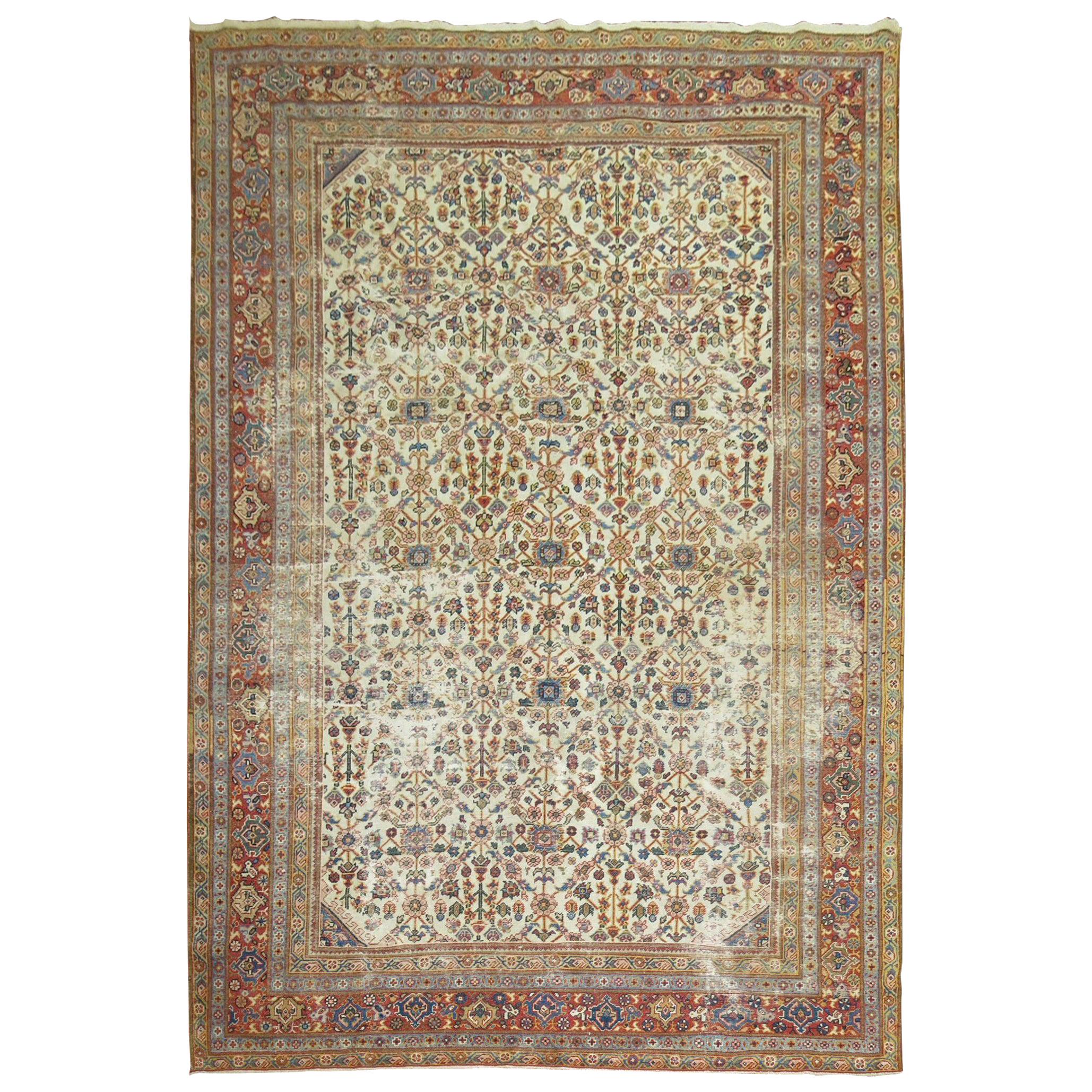 Worn Persian Room Size Oriental Early 20th Century Rug