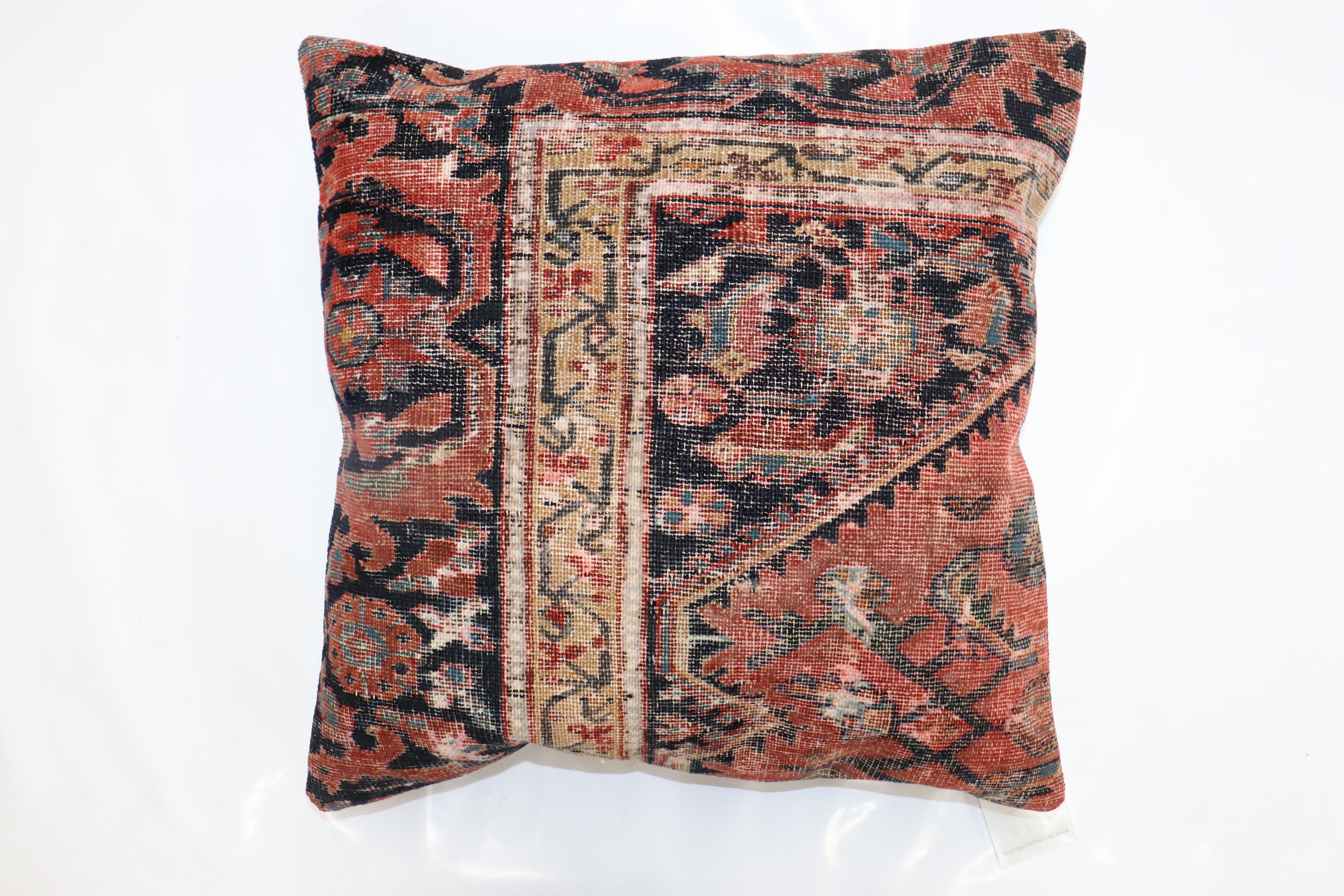 Biedermeier Worn Persian Rustic Rug Pillow For Sale