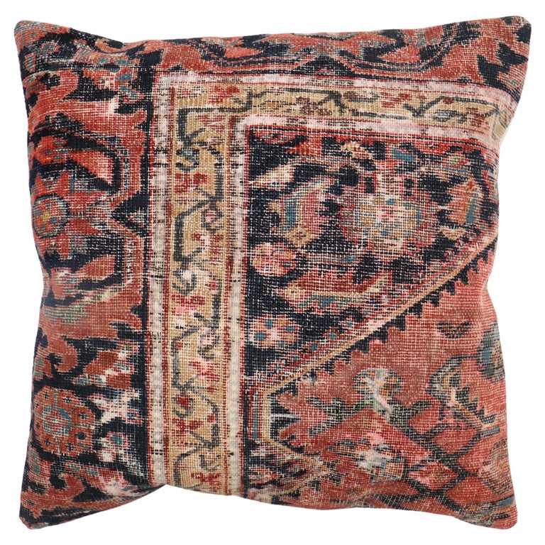 Worn Persian Rustic Rug Pillow For Sale at 1stDibs