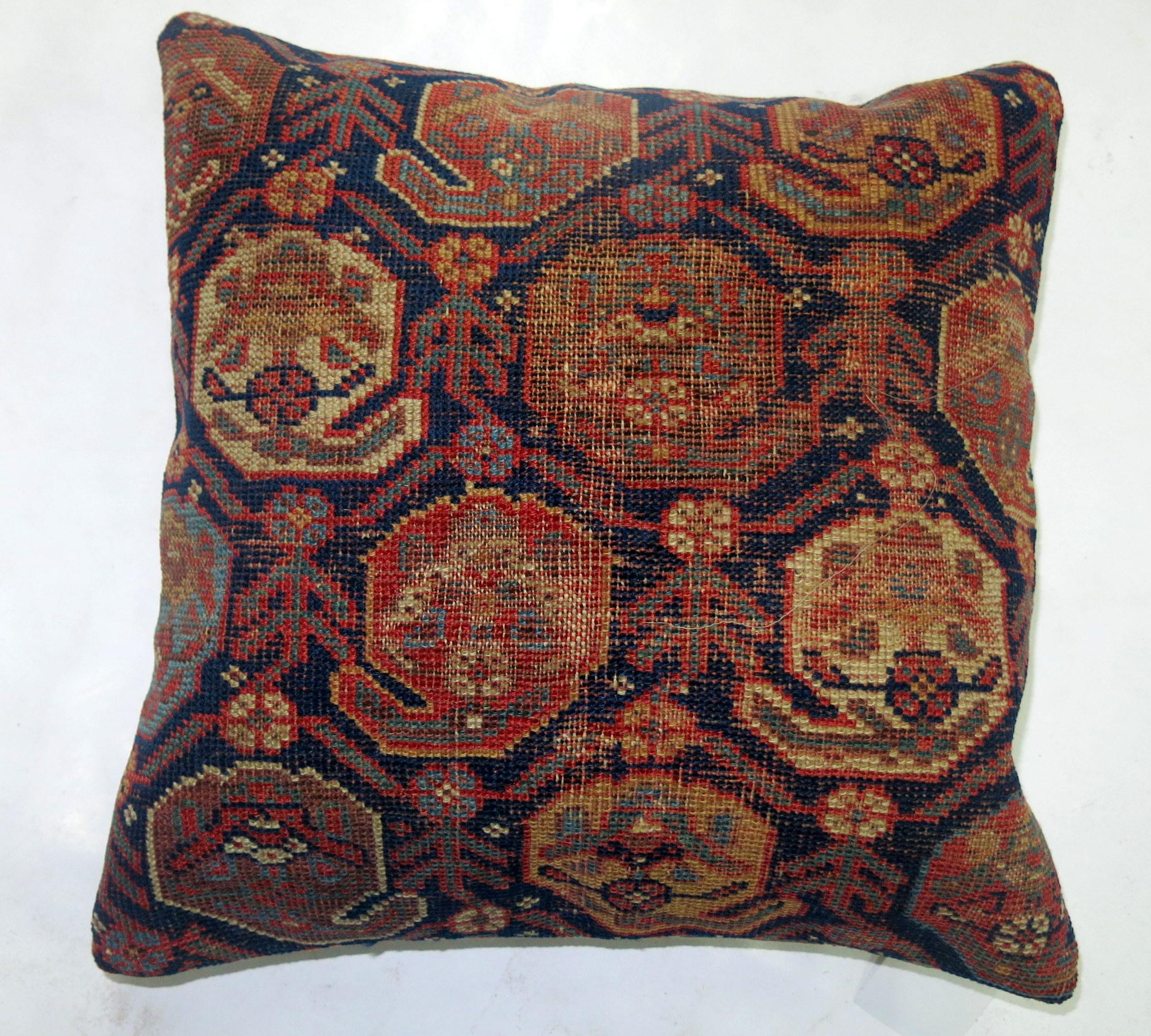 Worn Persian Tribal Square Size Rug Pillow In Fair Condition In New York, NY