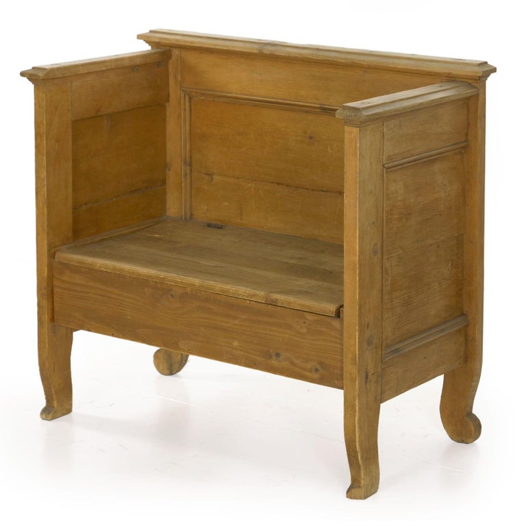 Worn Pine Antique Hall Bench Armchair With Storage For Sale At 1stdibs