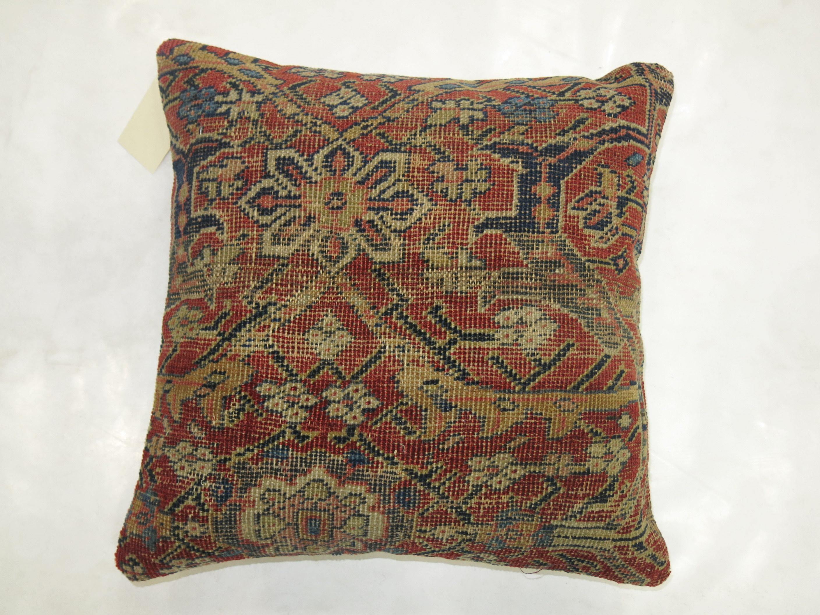 Pillow made from a Persian Mahal rug.

Measures: 17” x 18”.