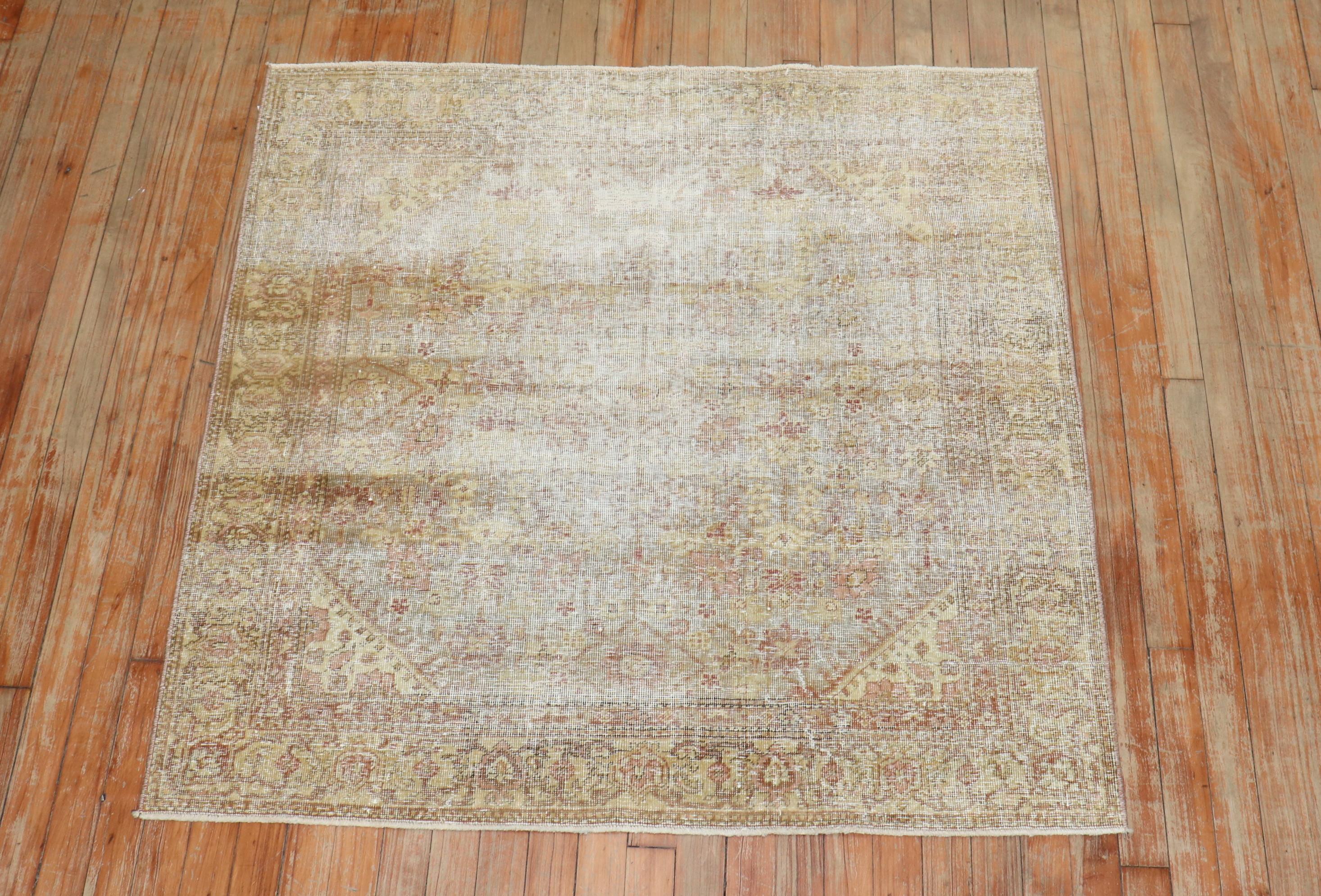 Worn Square Antique Indian Rug For Sale 1