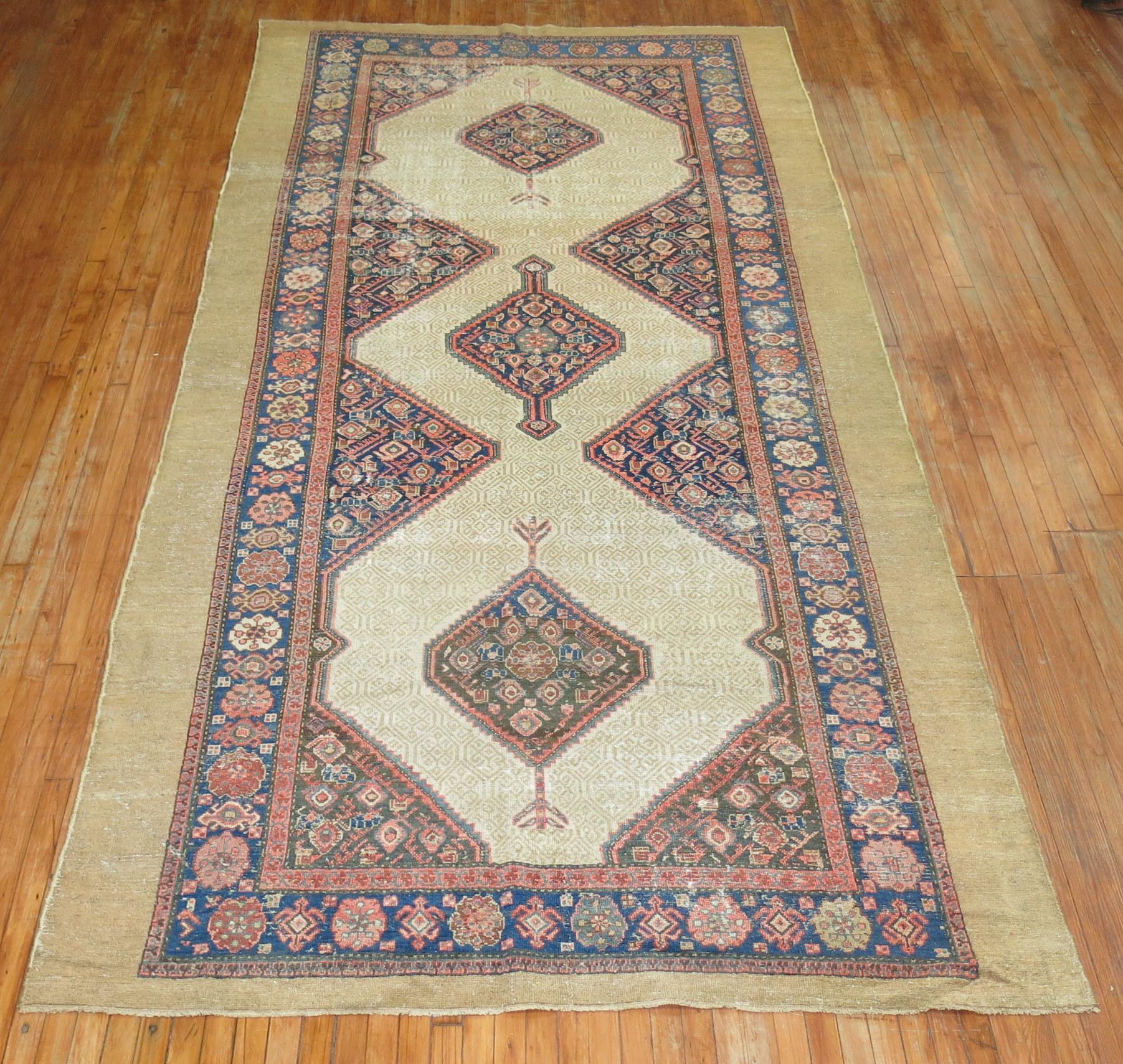 An early 20th century tribal worn Persian Serab wide runner. 

Measures: 6'6