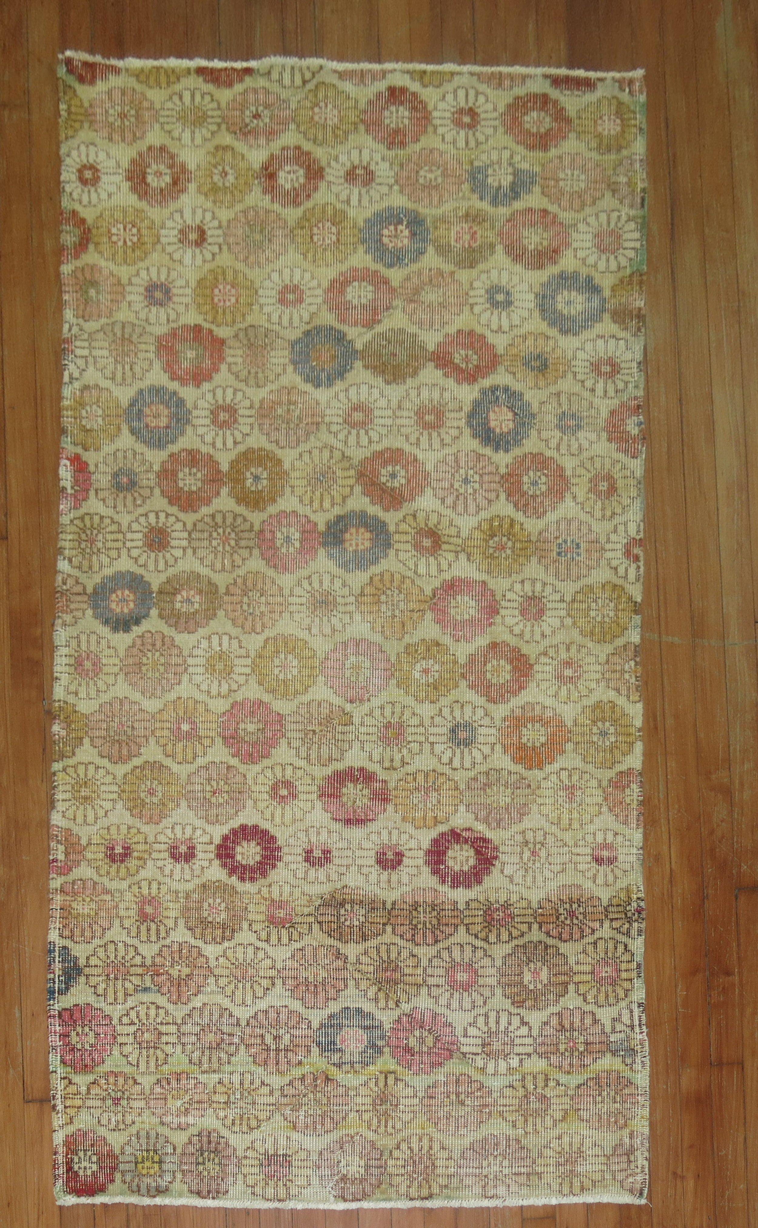 A worn circa mid-20th century rustic color Turkish Deco rug

Measures: 3'6'' x 6'1”.