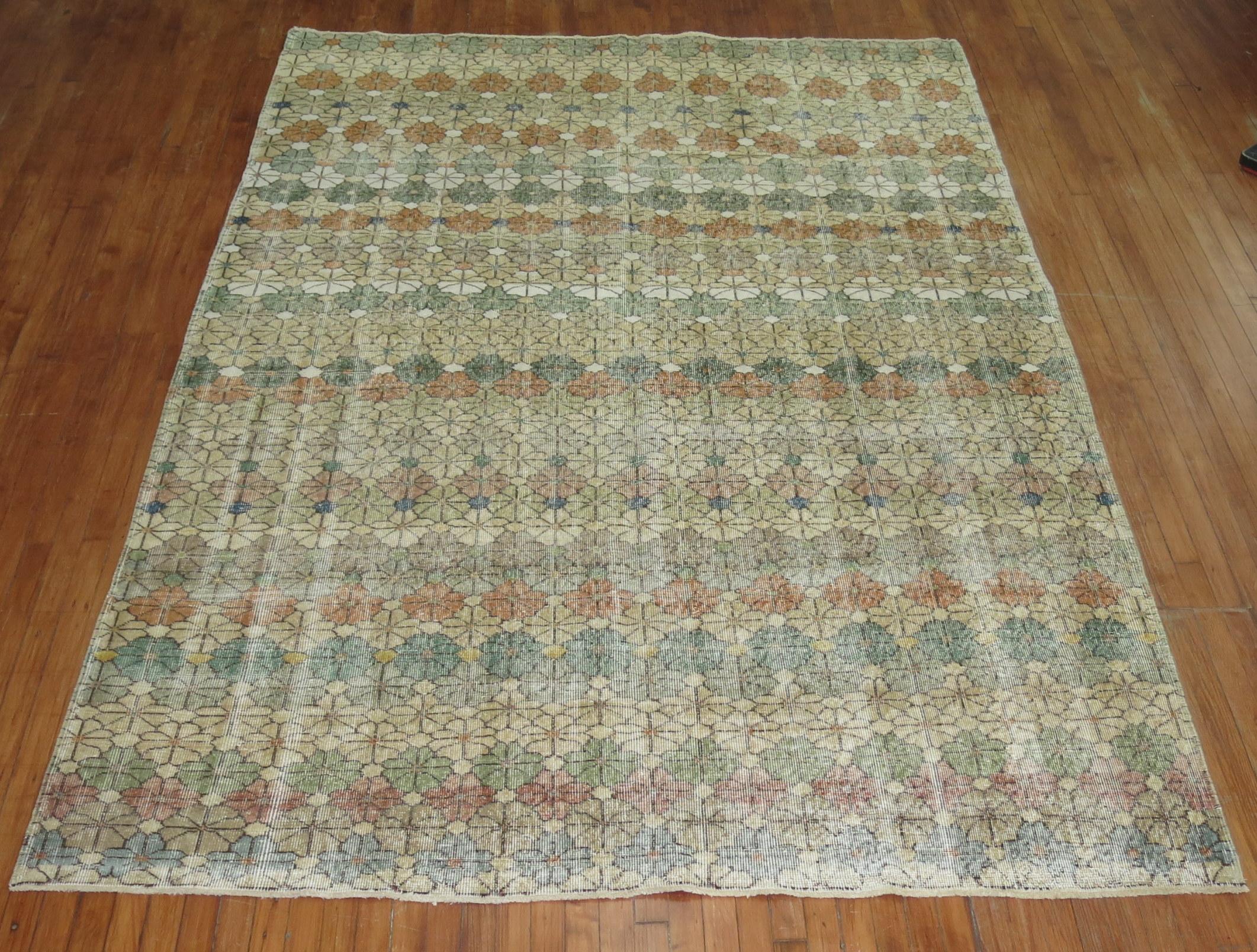 Worn Turkish Deco Rug For Sale 2